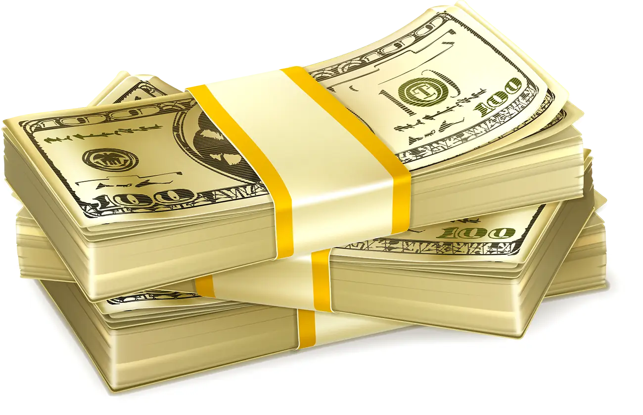 Stack of Dollar Bills with Golden Bands