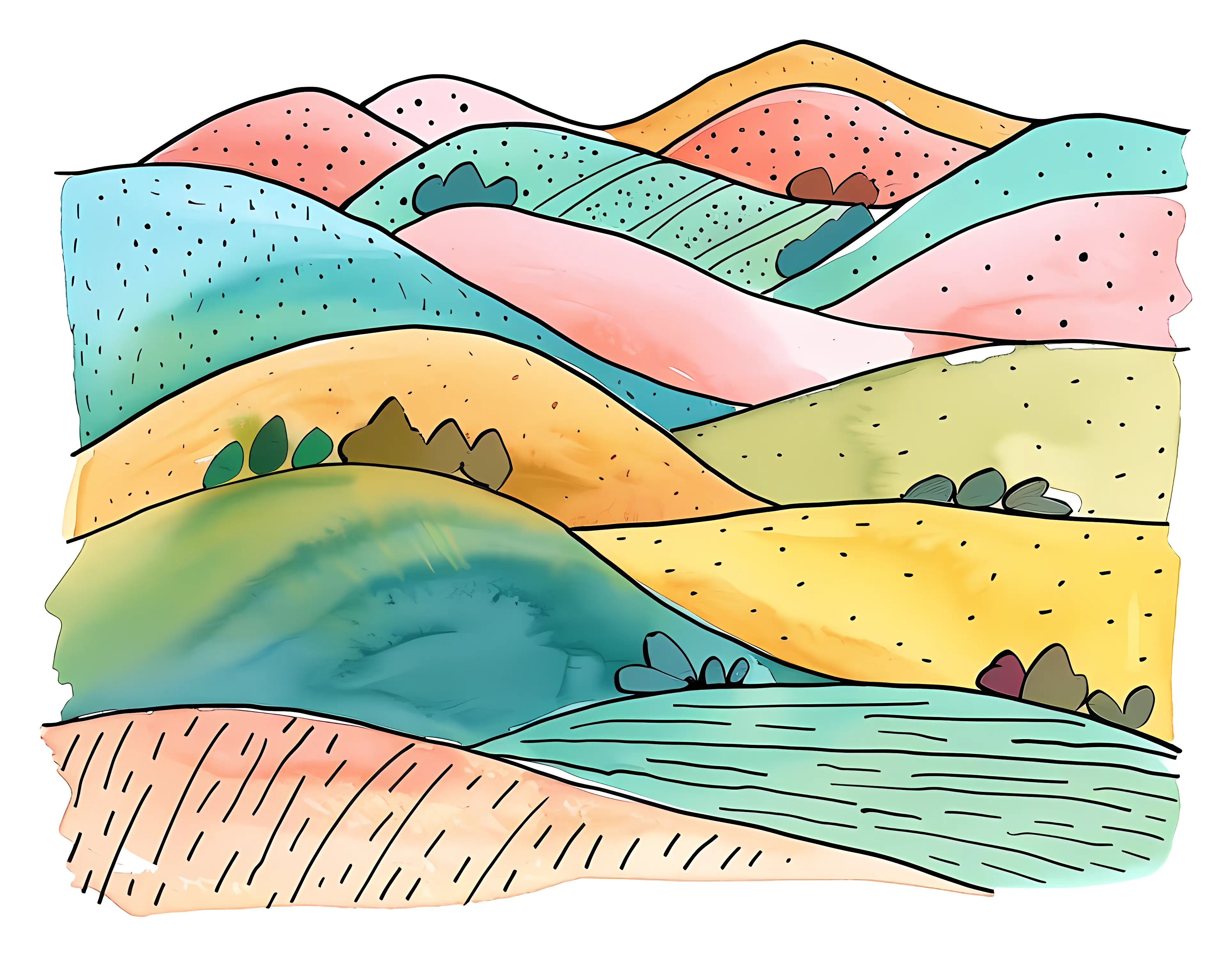 Abstract Colorful Rolling Hills Illustration