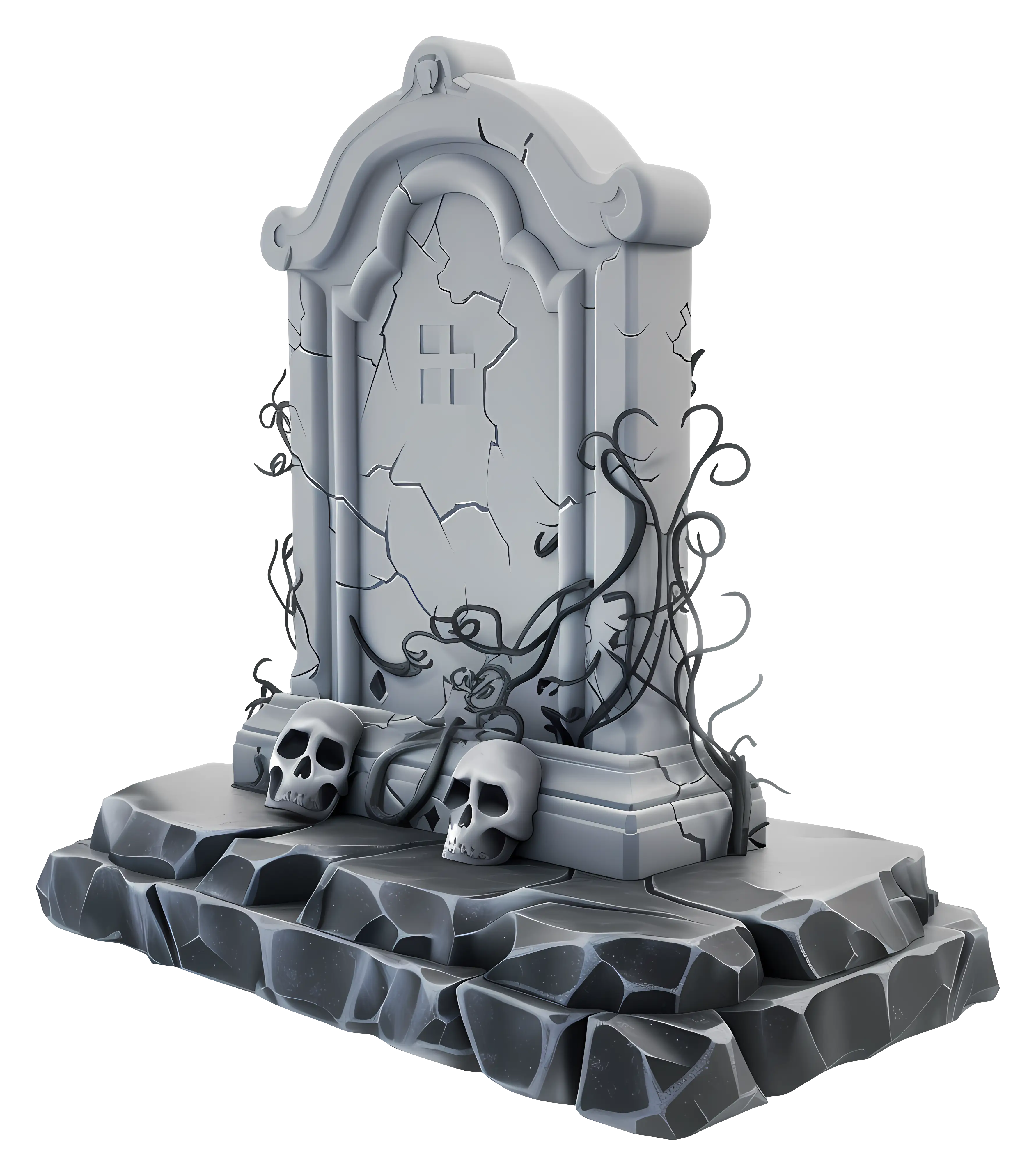 Gray Tombstone with Skulls Illustration