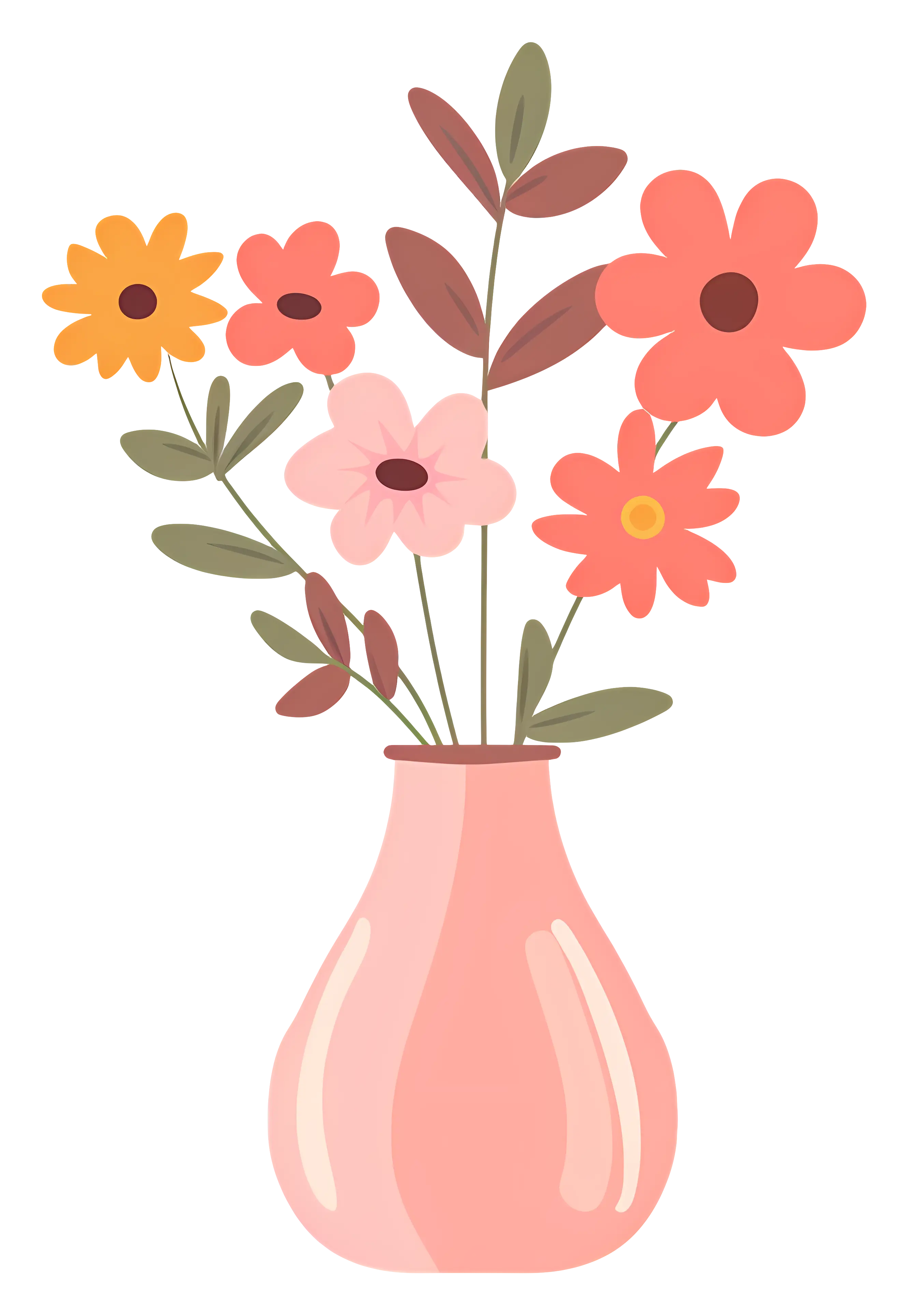 Vase with Pink and Orange Flowers Illustration