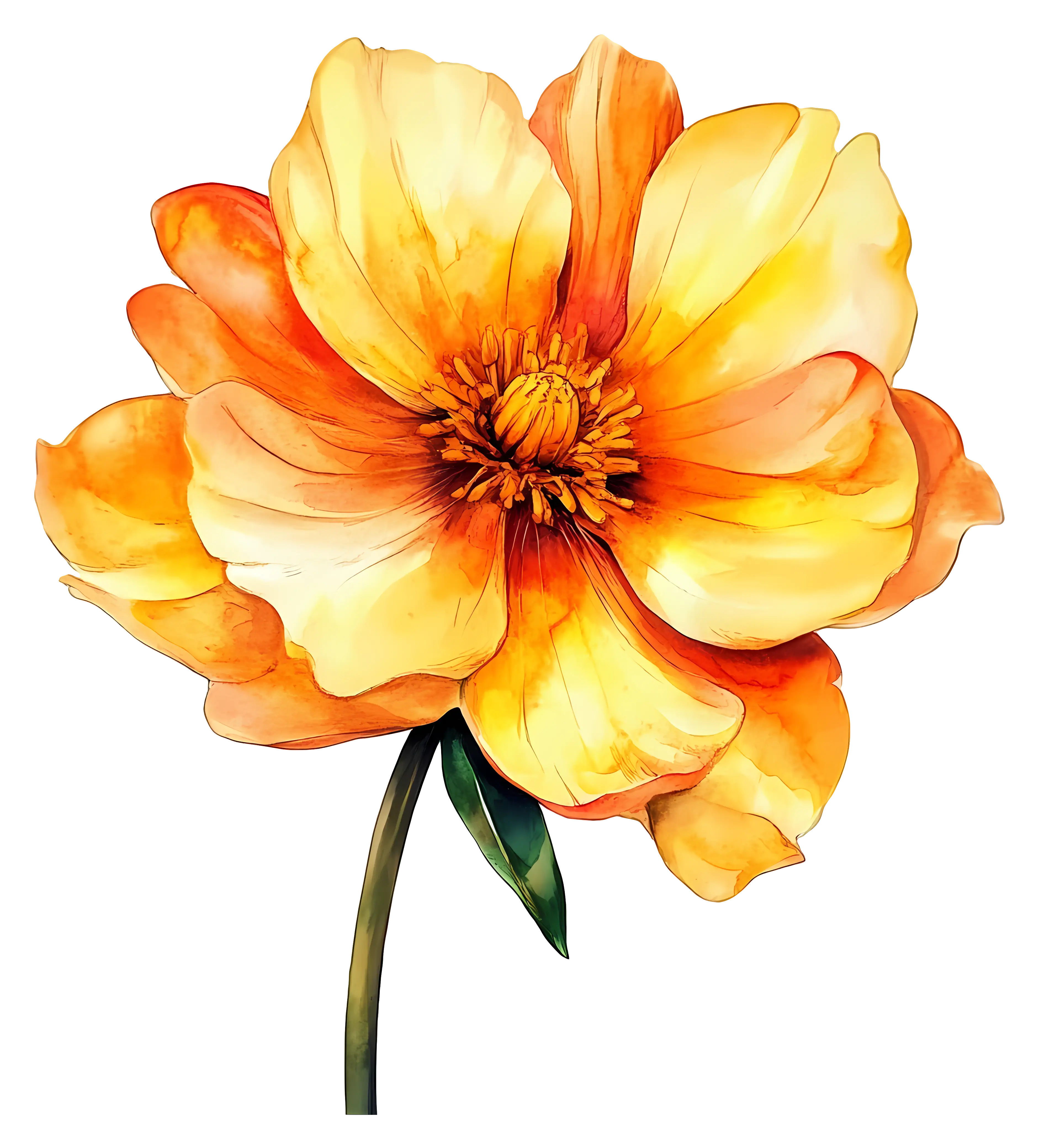 Yellow-Orange Flower Botanical Artwork