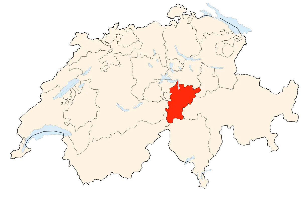 Highlighted Central Region on Switzerland Map