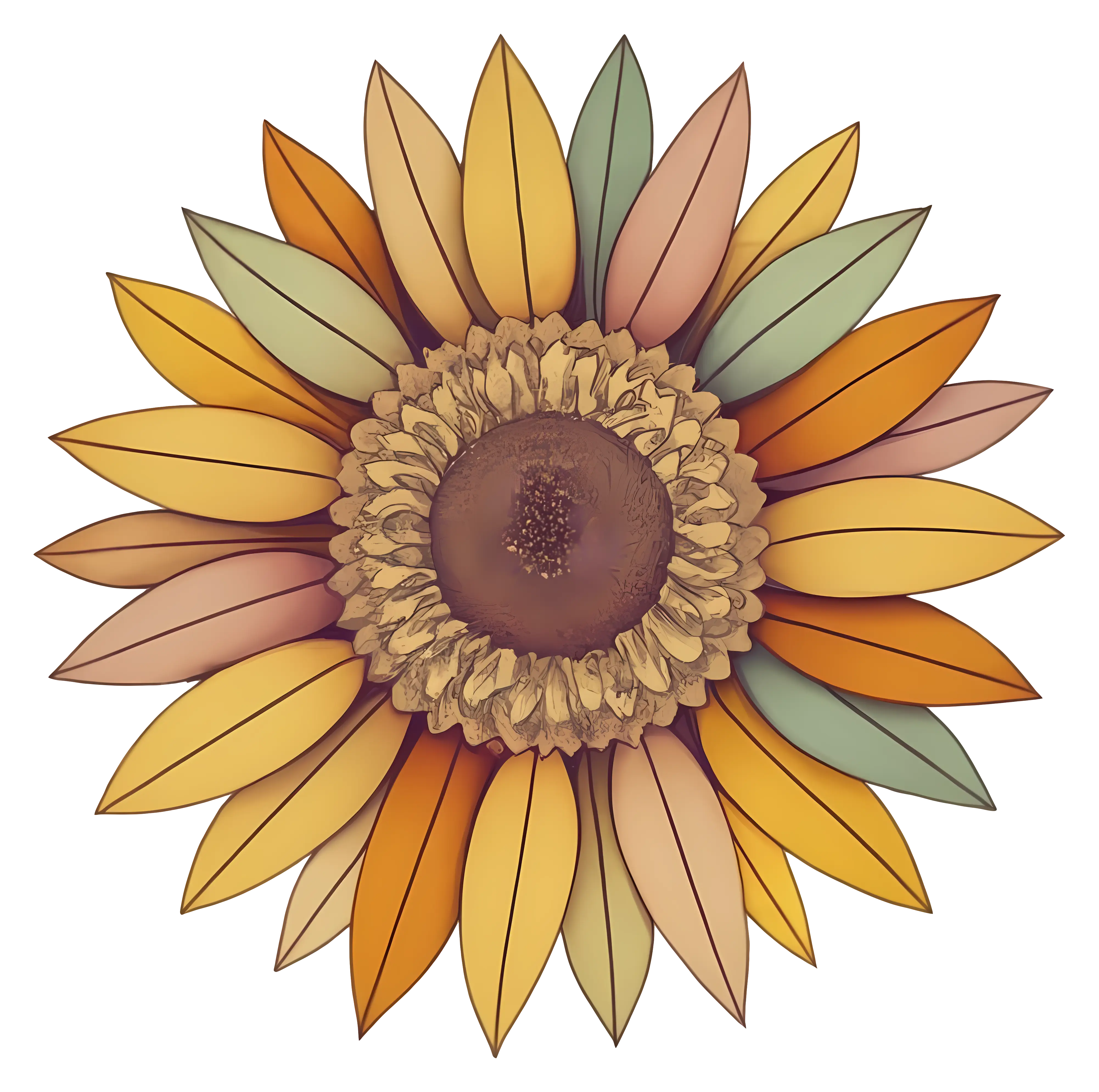 Colorful Sunflower with Vibrant Petals Illustration