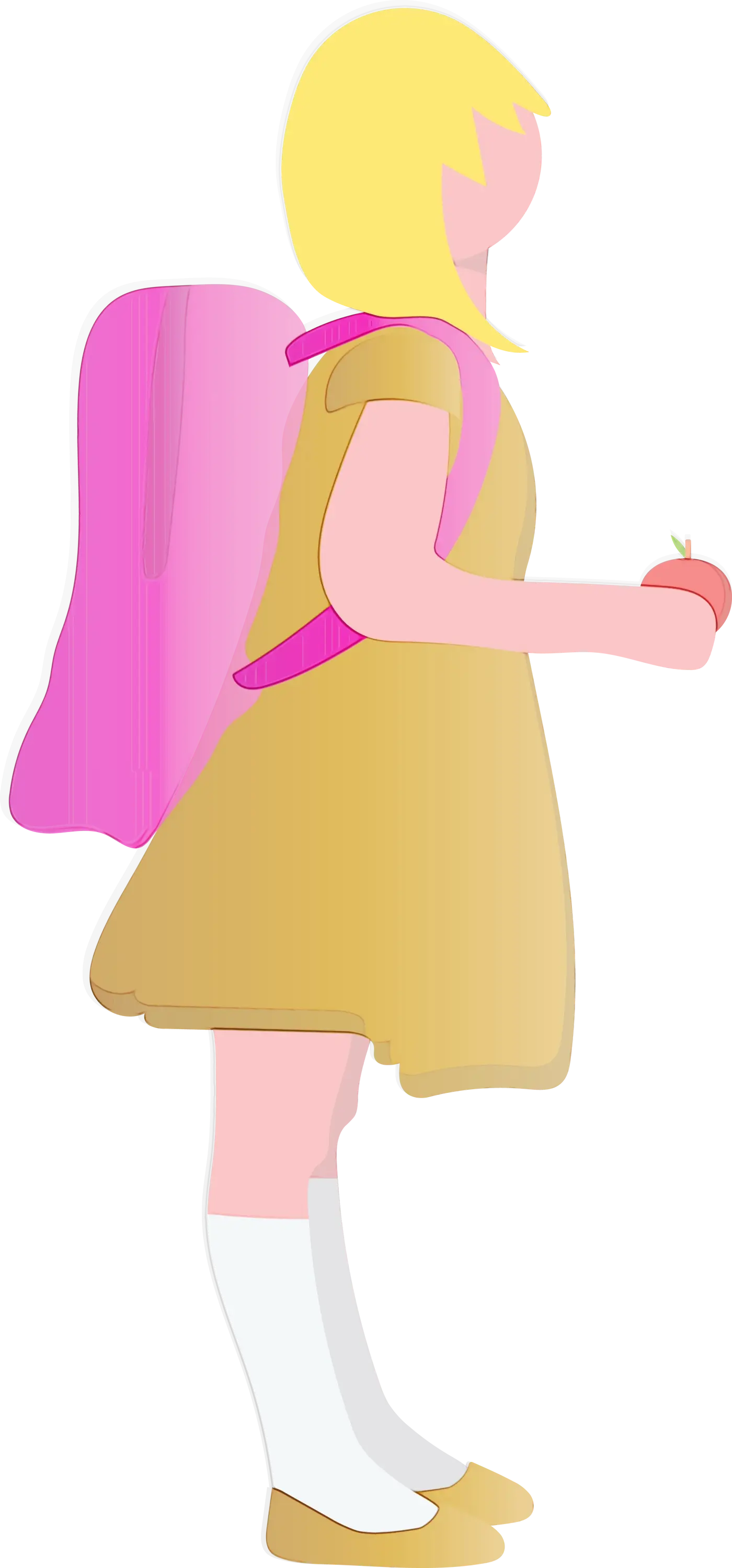 Schoolgirl Holding Apple with Backpack Illustration
