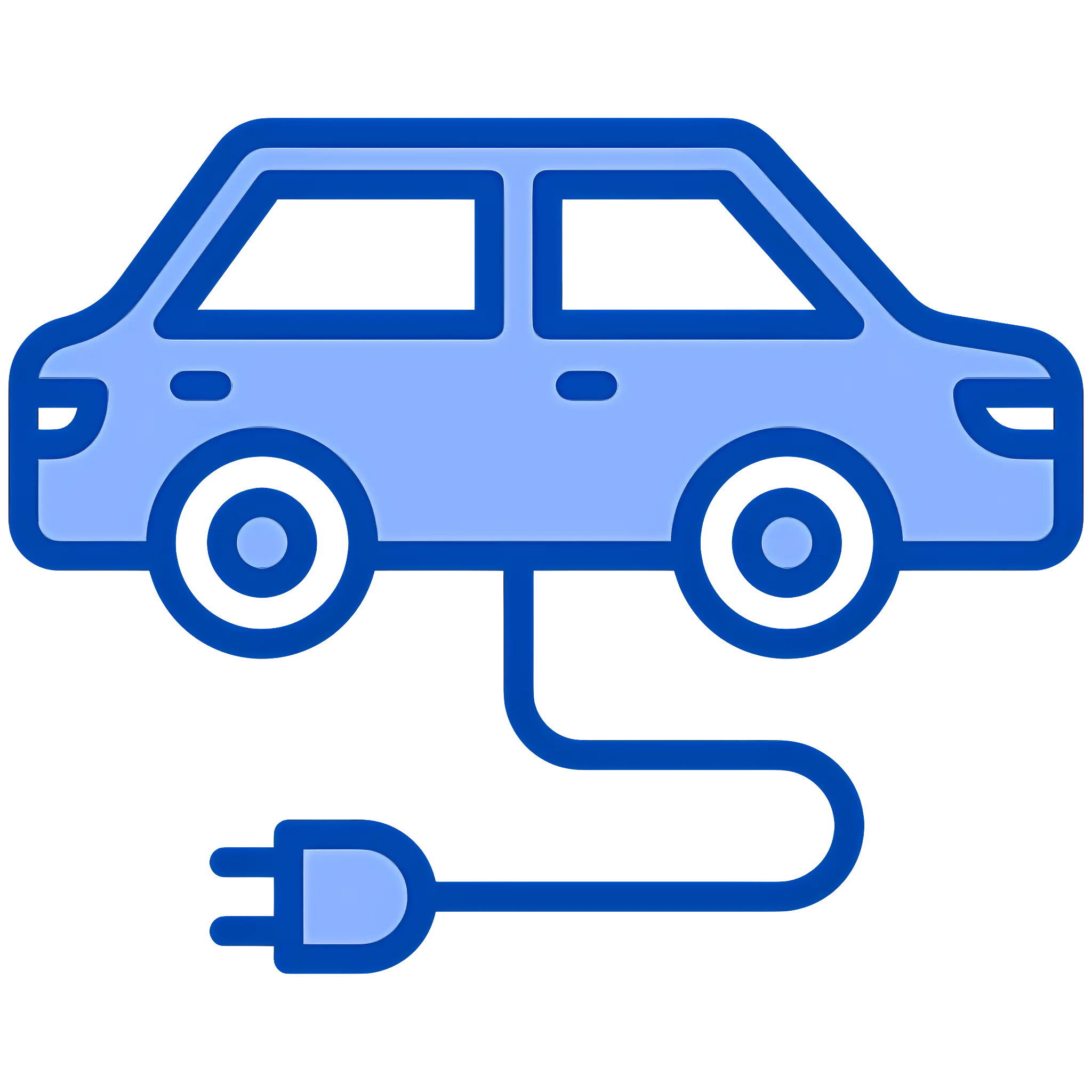Blue Electric Car with Plug Icon