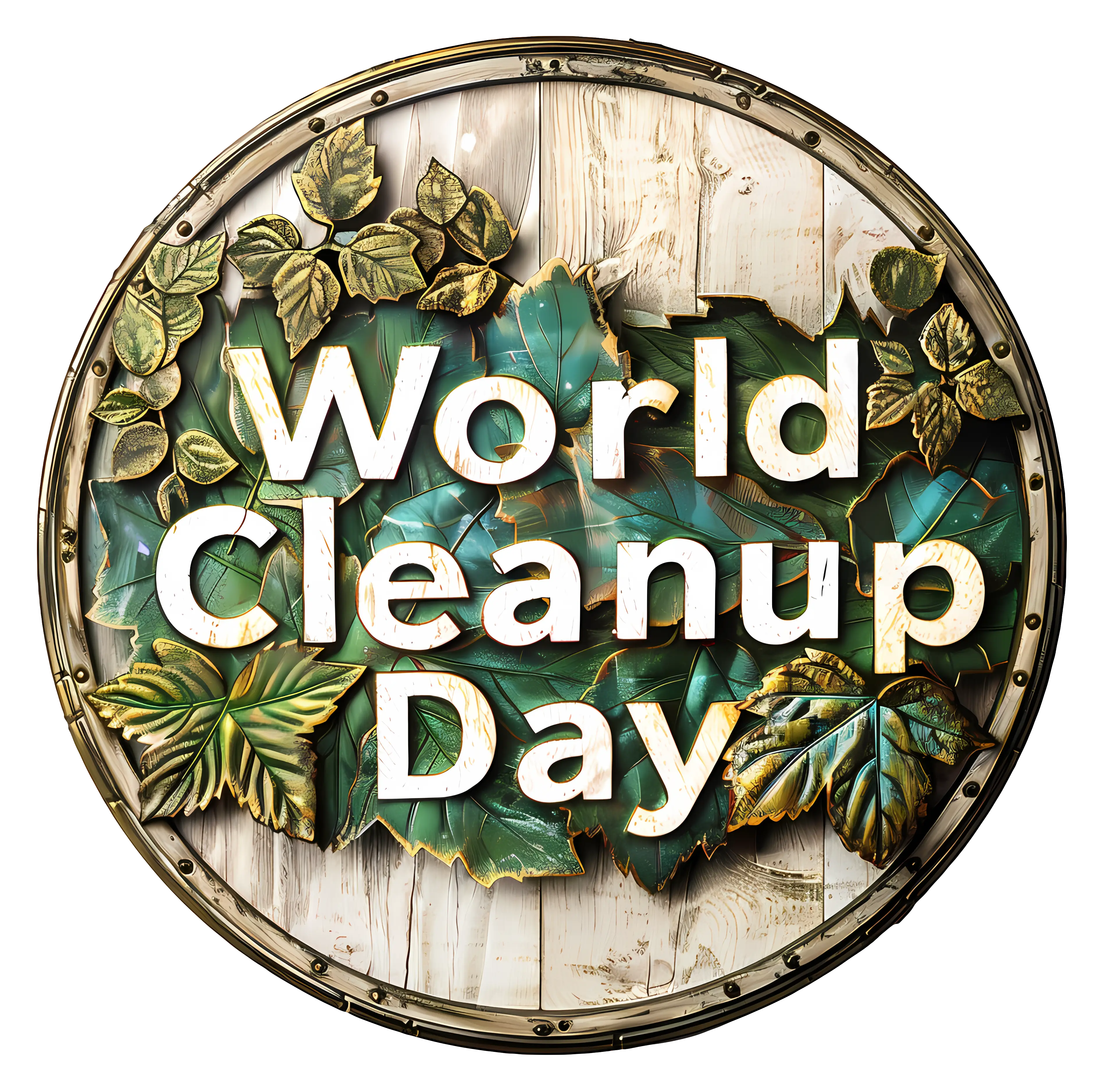 Wooden Sign with Leaves for World Cleanup Day
