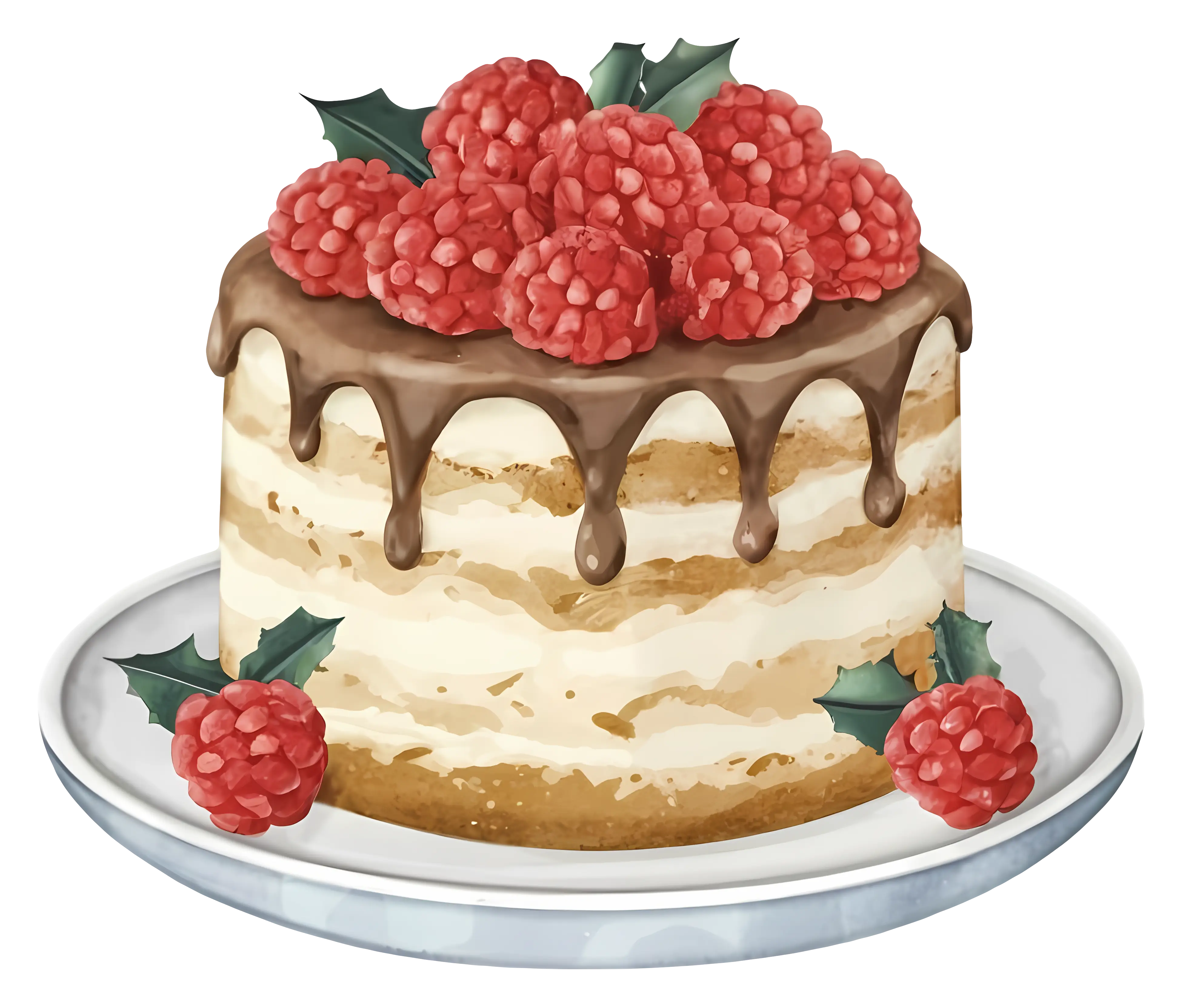Raspberry Chocolate Cake Illustration