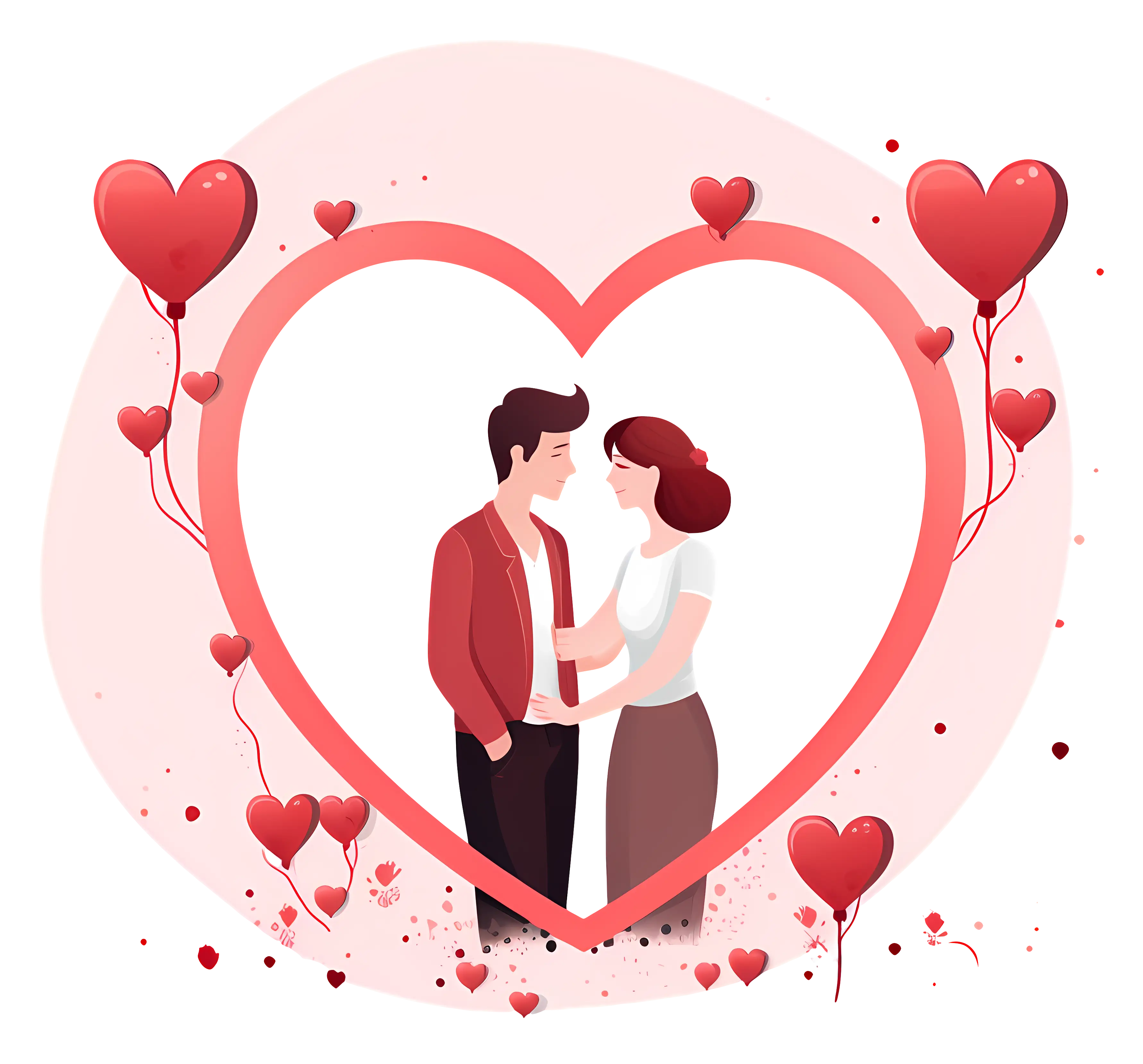Romantic Couple with Heart Balloons in Love