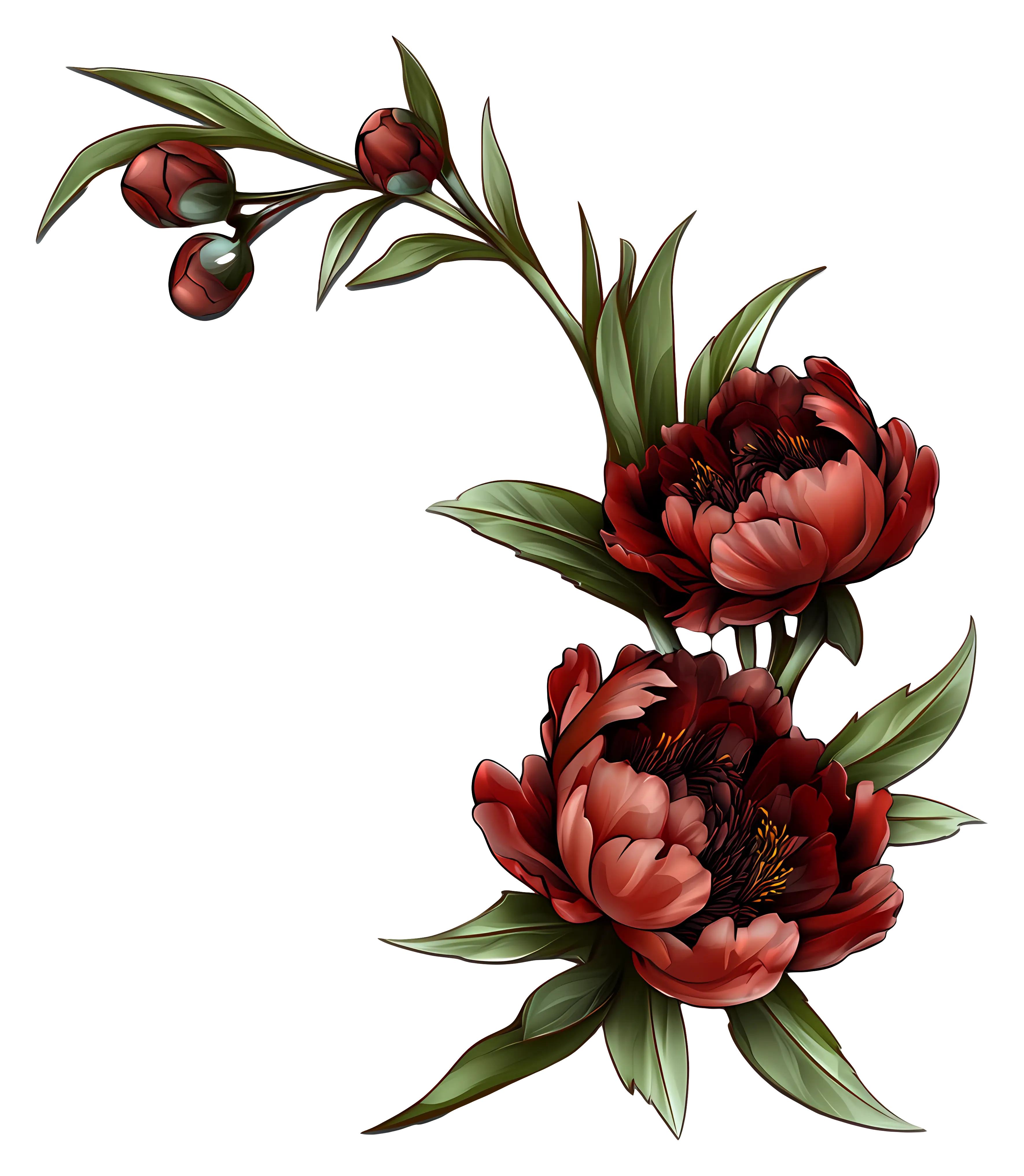 Beautiful Red Flowers with Green Leaves
