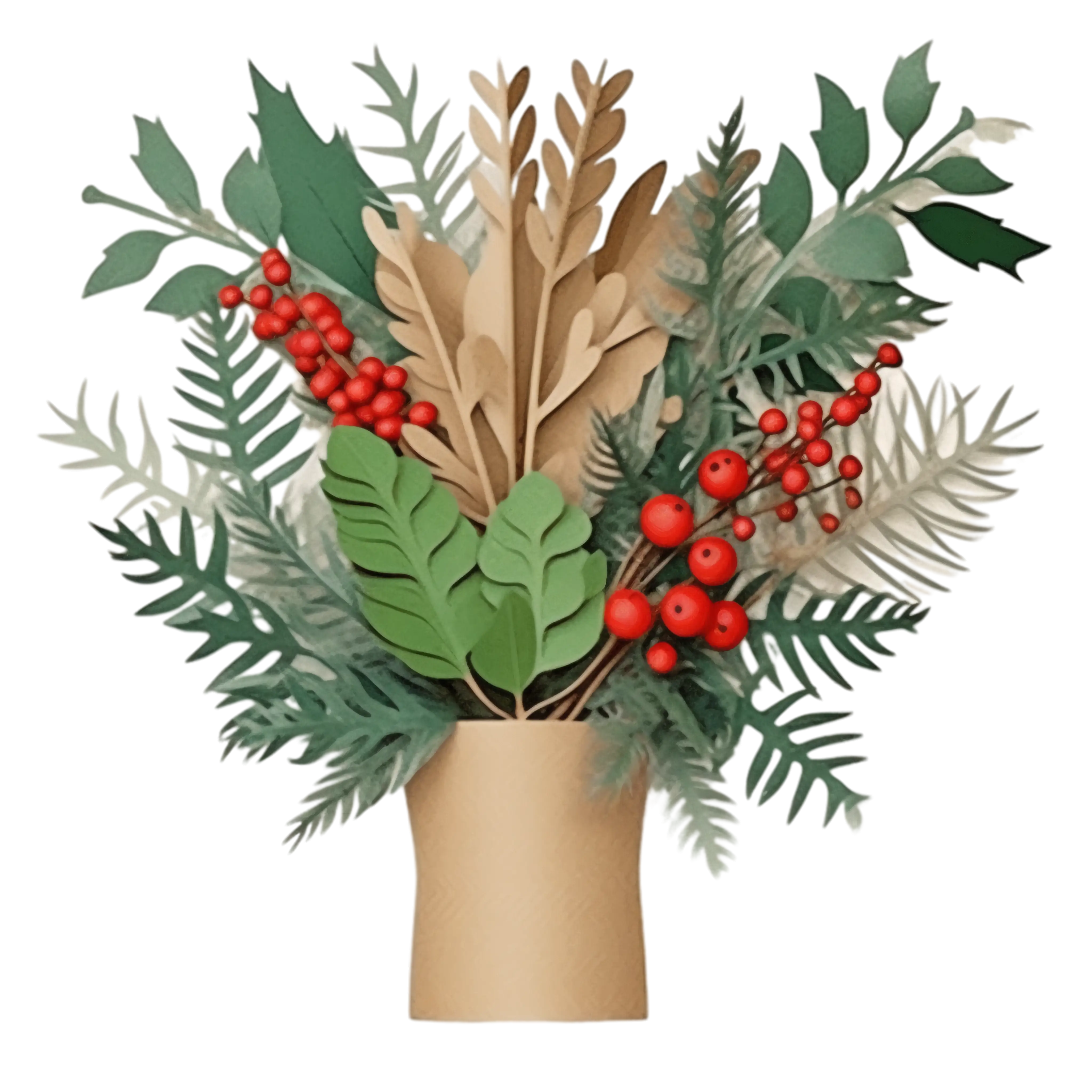 Seasonal Paper Cut Bouquet with Red Accents