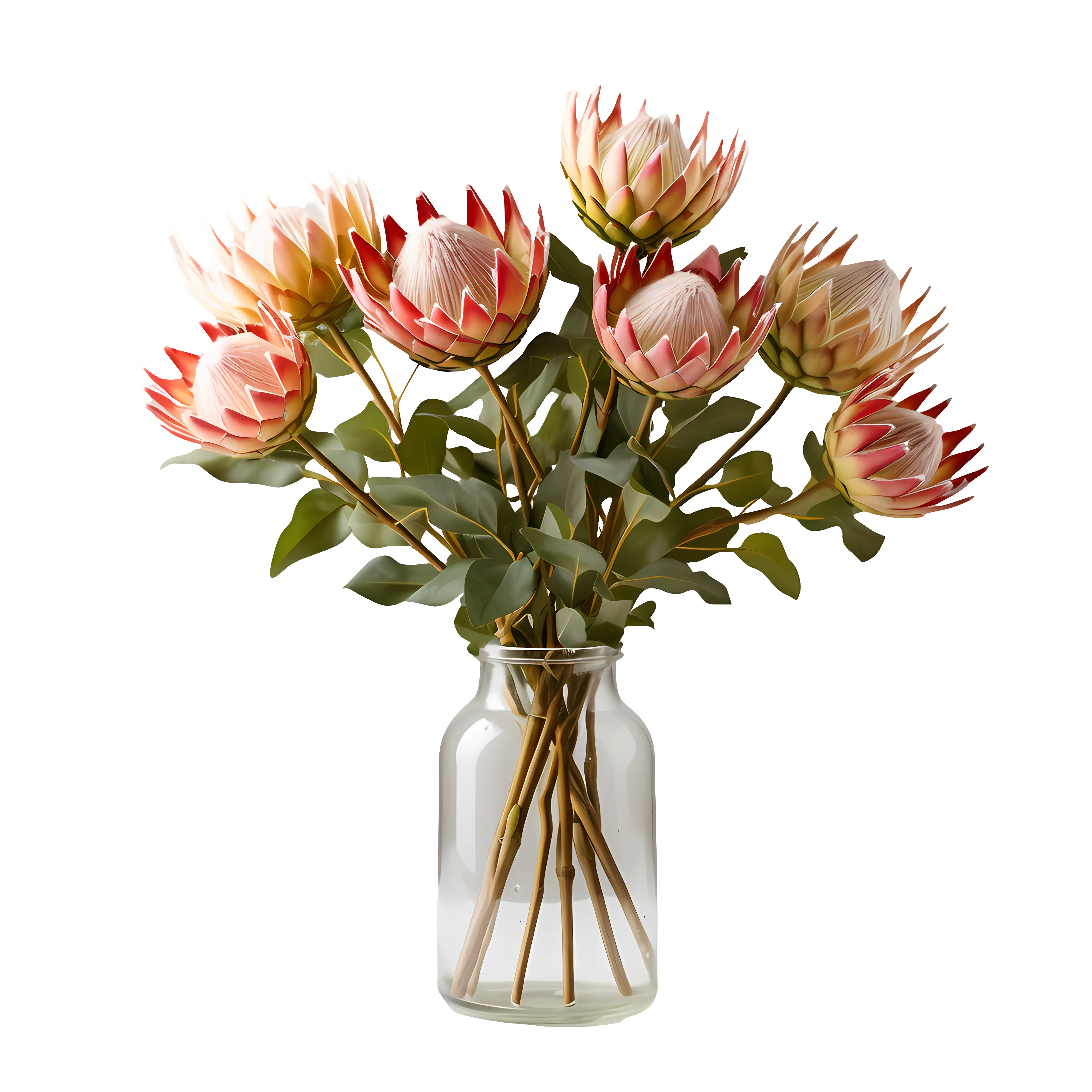 Protea Flowers in Transparent Vase