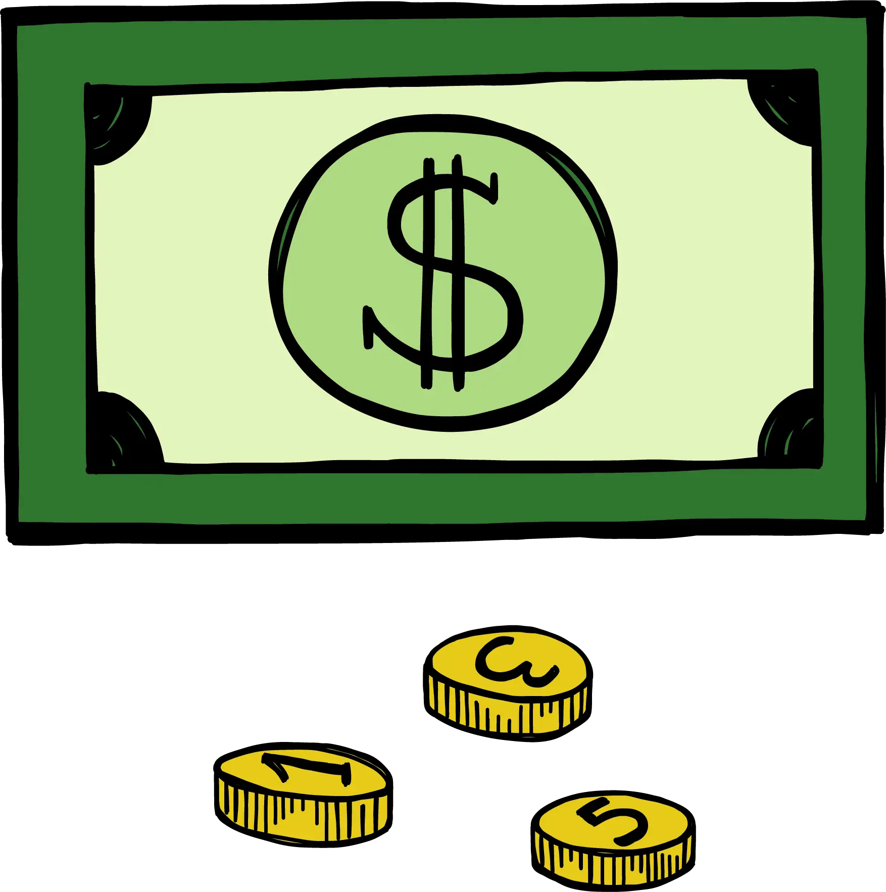 Dollar Bill and Coins Illustration for Finance Concept