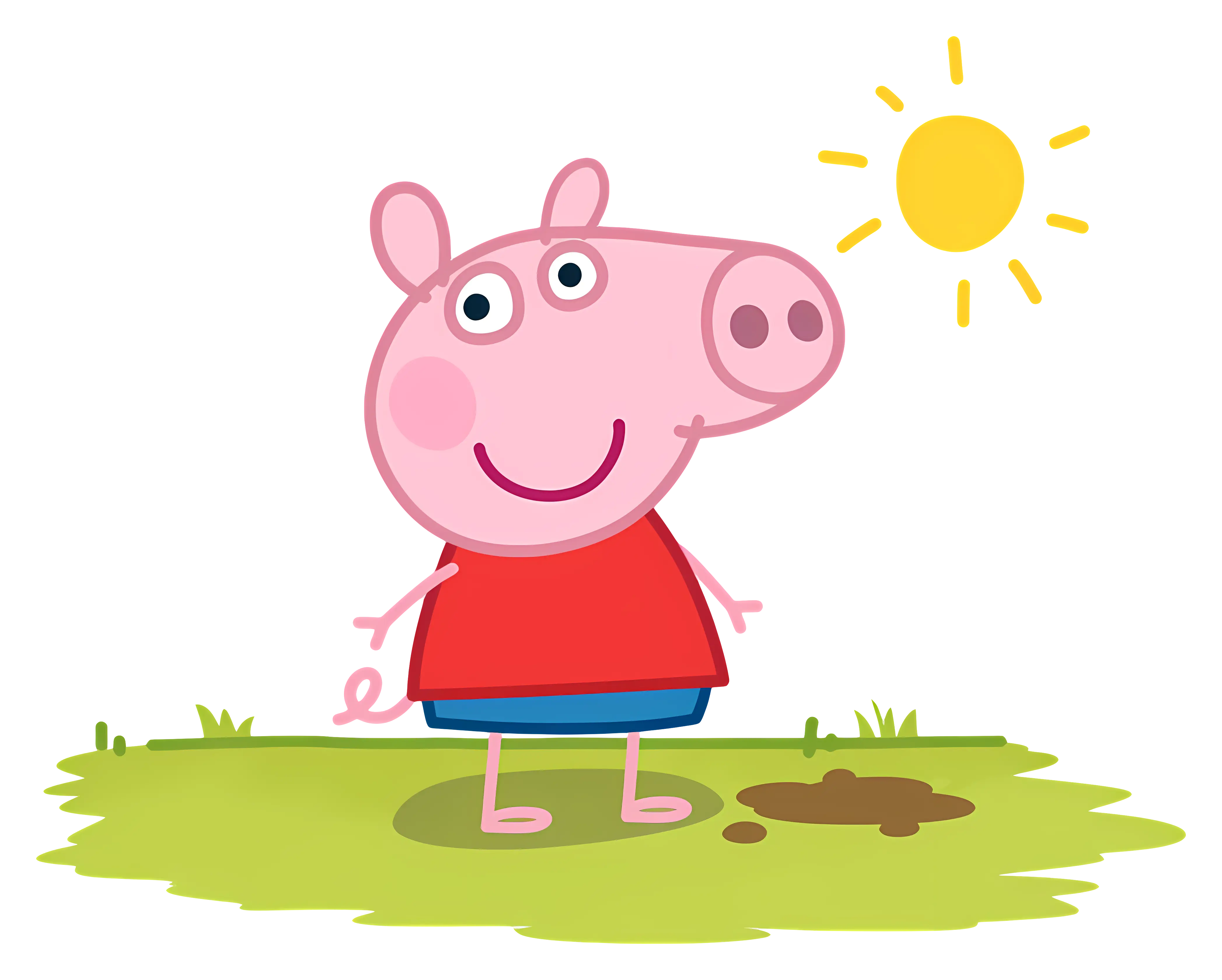 Cartoon Pig Character Outdoors with Sun
