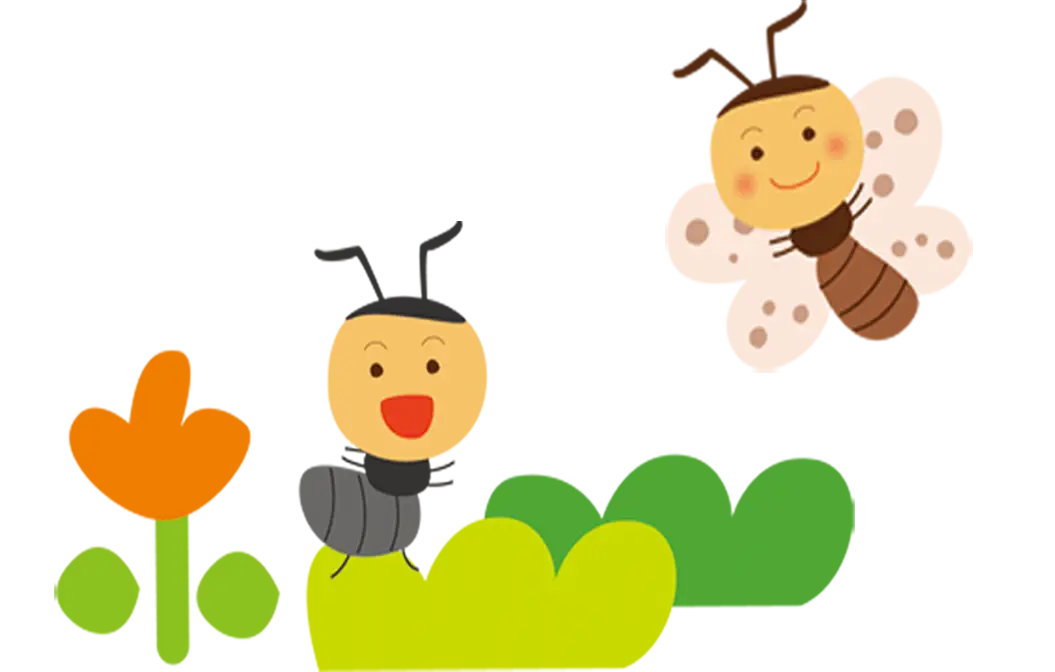 Cute Cartoon Insects in Garden