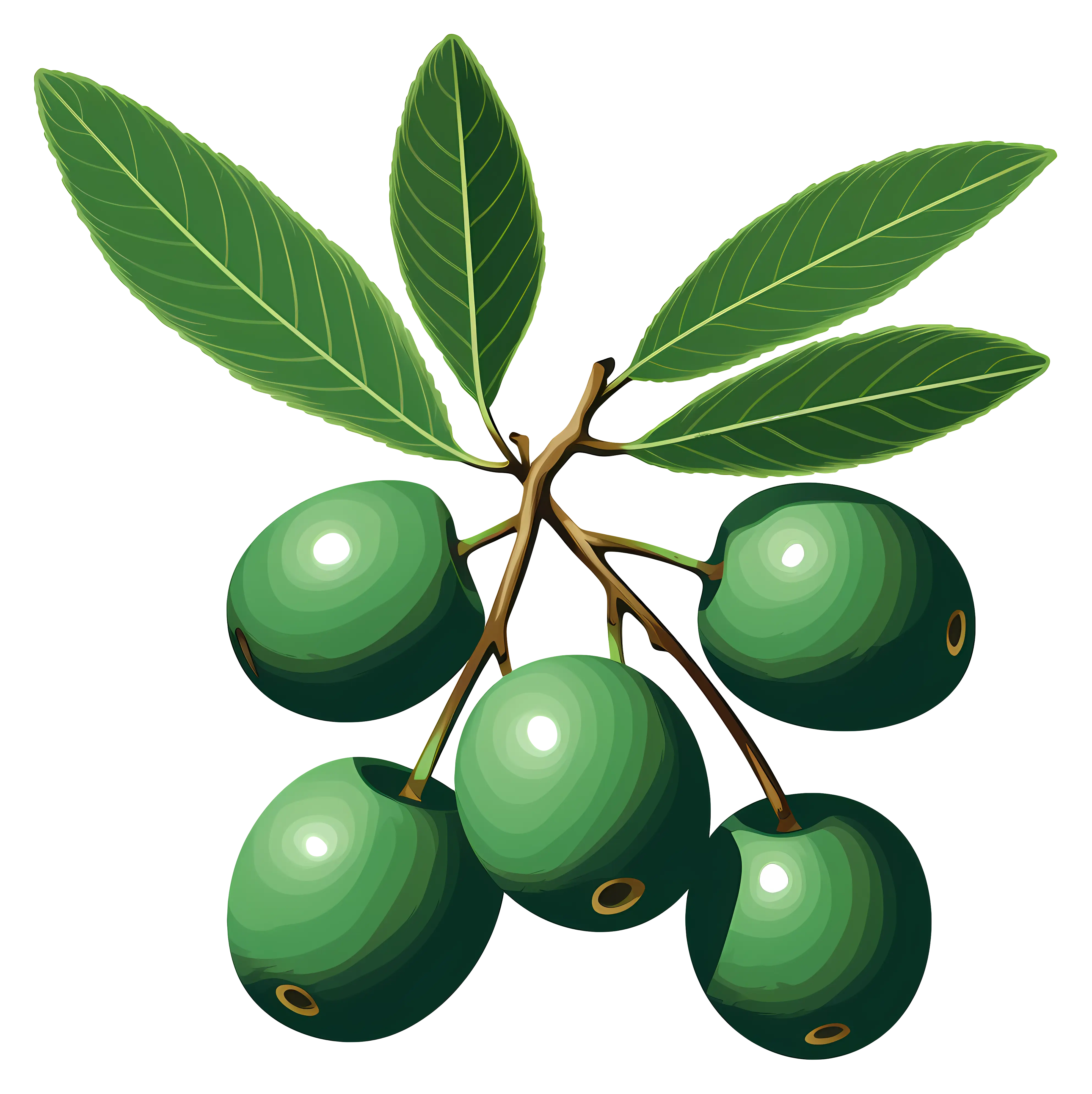 Realistic Illustration of Green Olives with Leaves