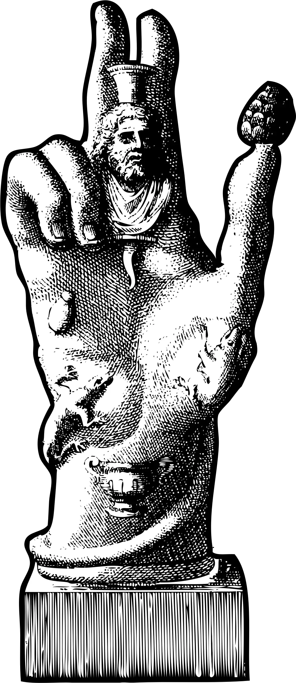Antique Hand-Shaped Sculpture with Engraved Details