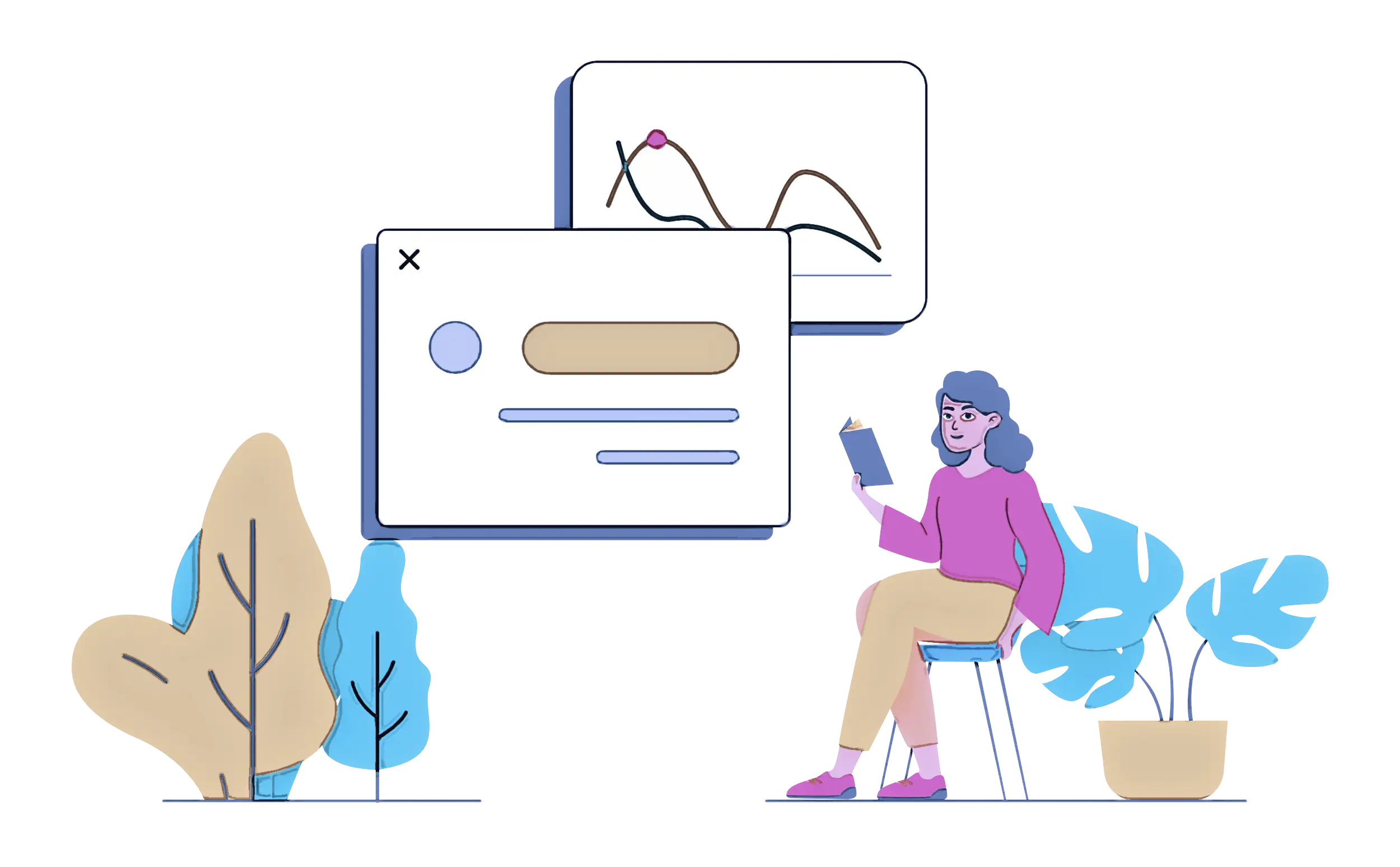 Illustration of a Woman Analyzing Charts