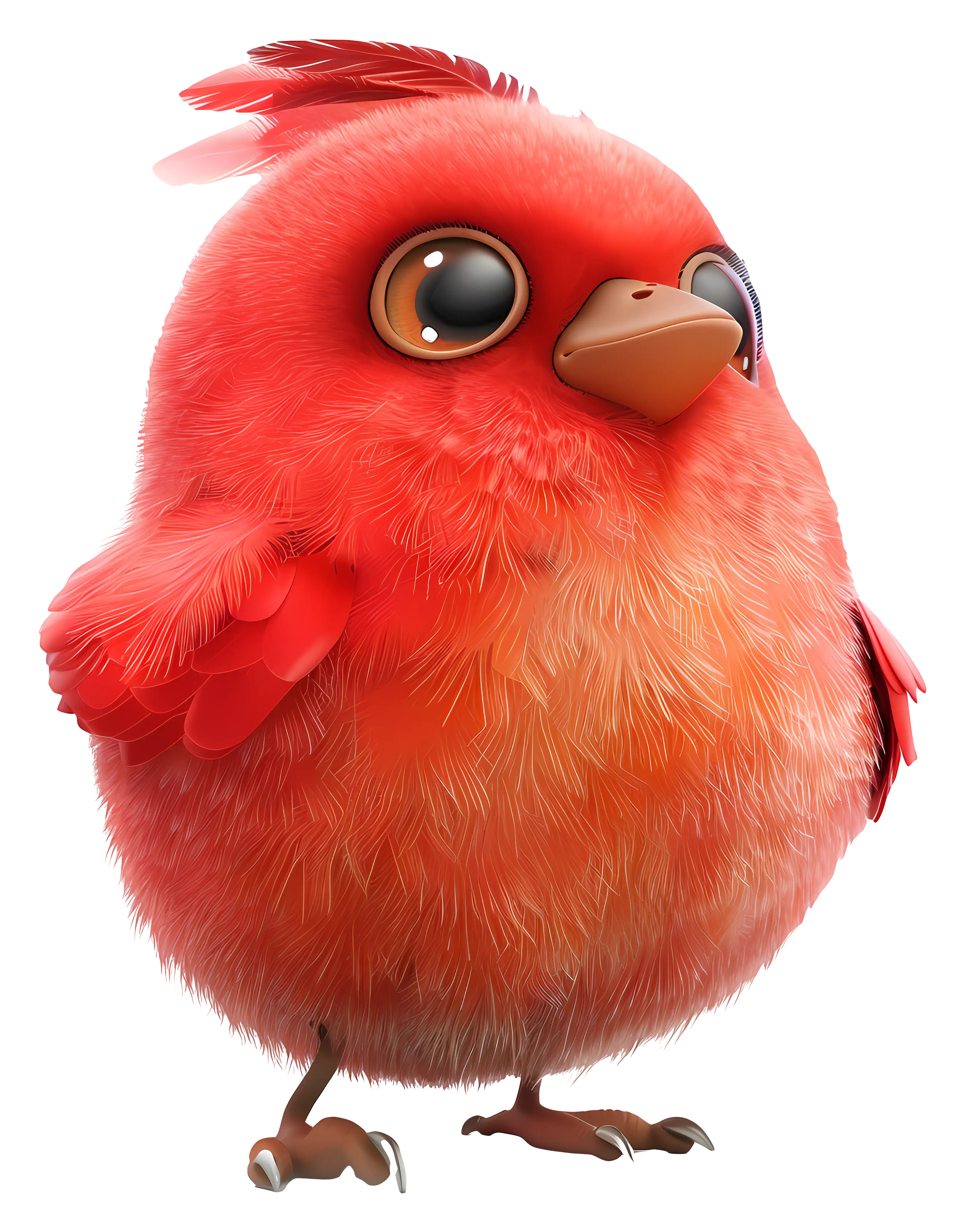 Adorable Red Fluffy Cartoon Bird