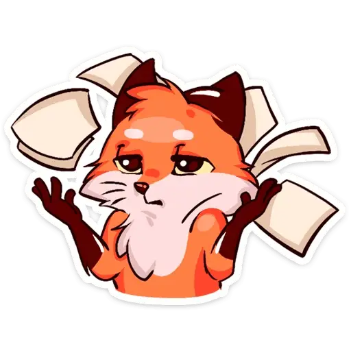 Confused Fox Cartoon with Flying Papers