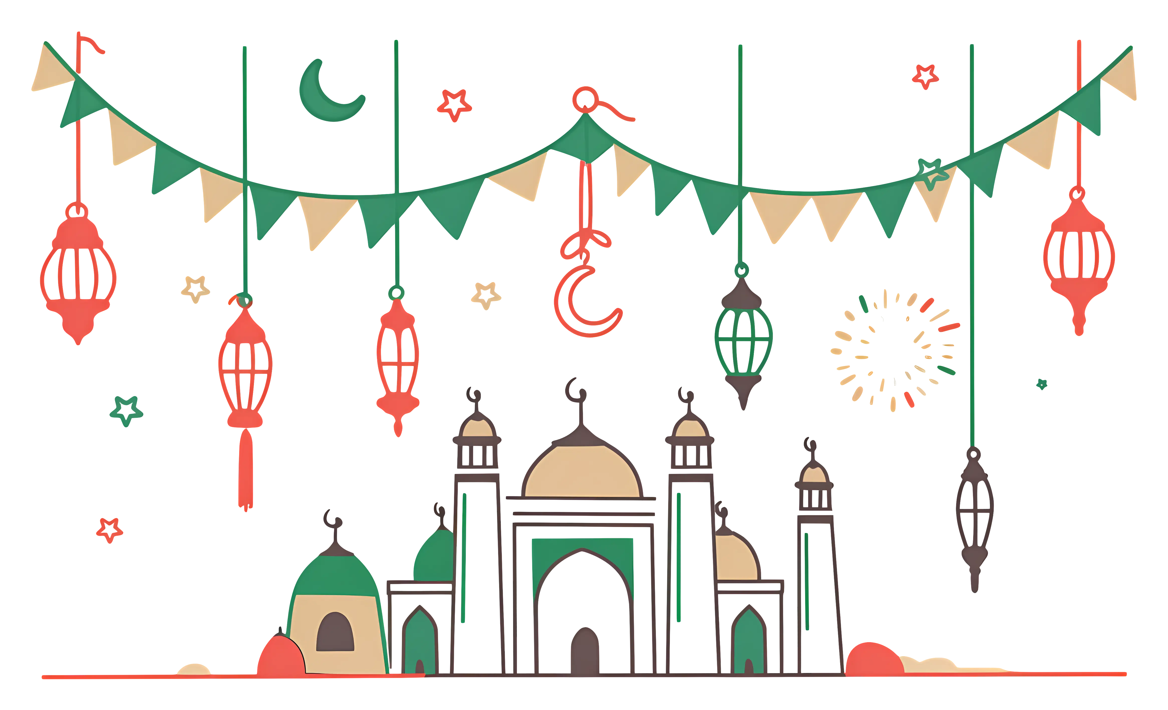 Eid Mubarak Mosque with Decorations