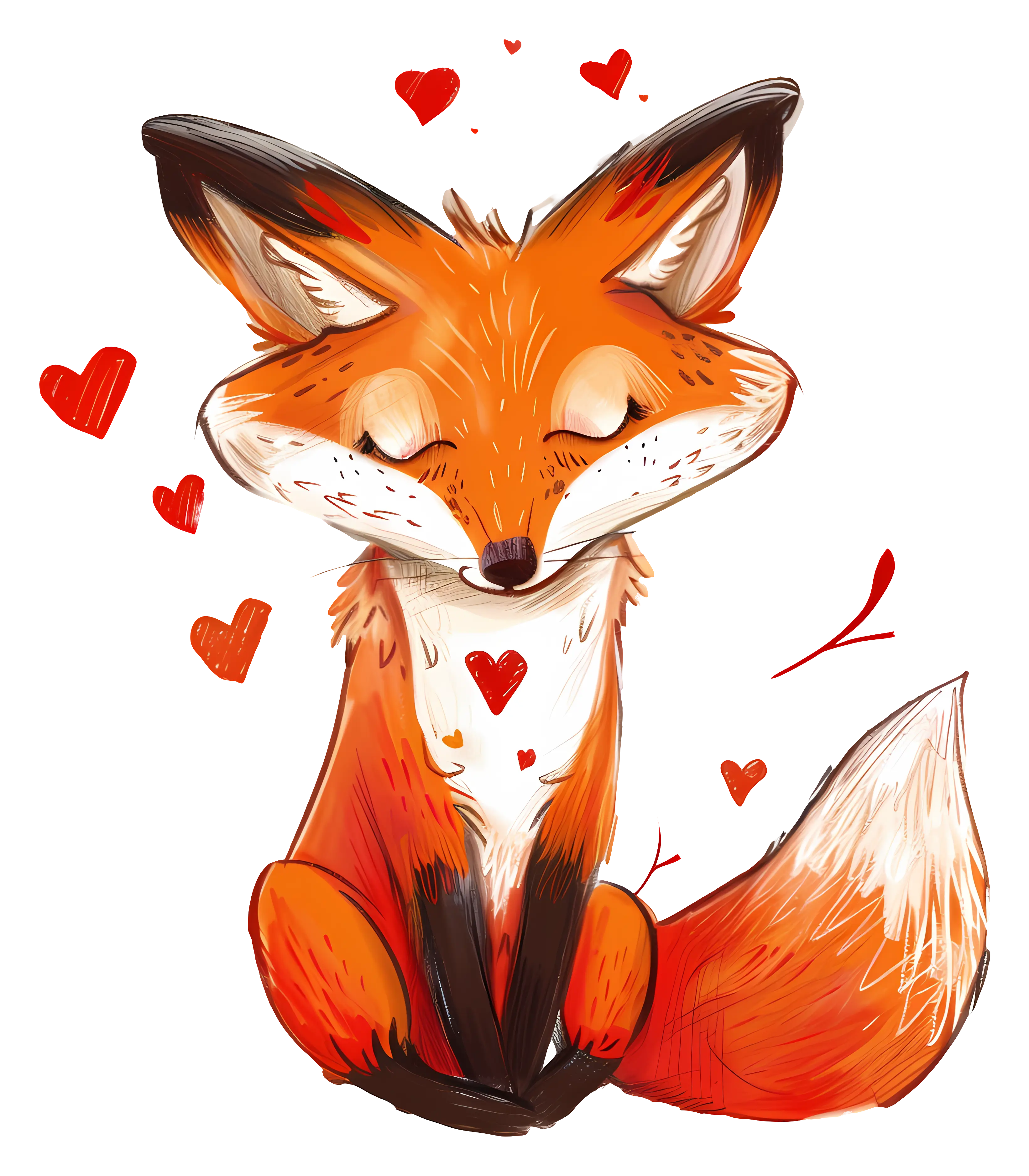 Adorable Cartoon Fox Surrounded by Hearts