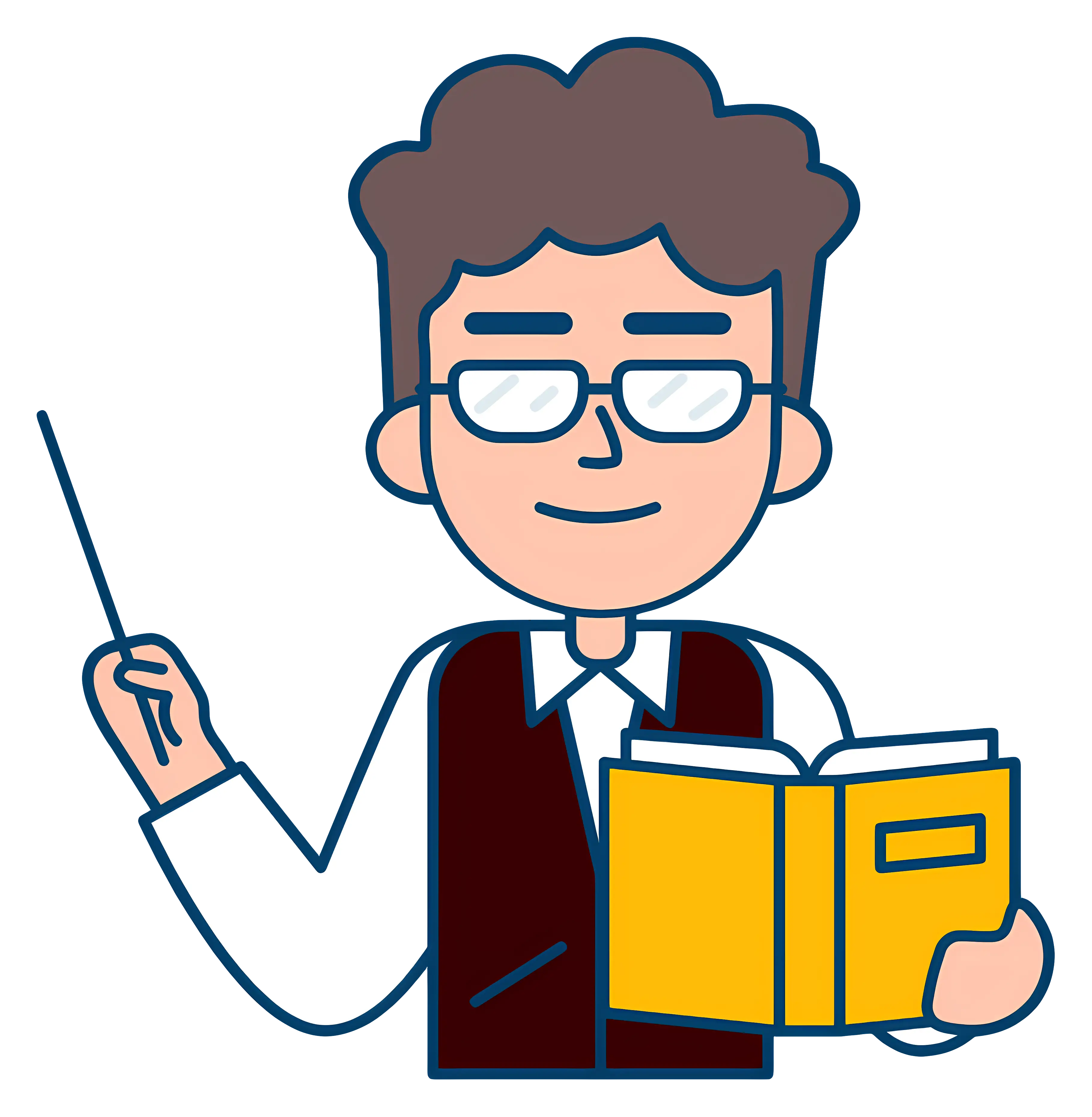 Cartoon Teacher Holding Book and Stick