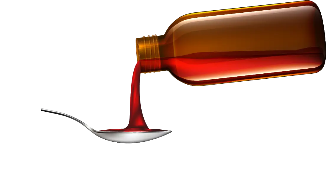 Medicine Bottle Pouring Syrup into Spoon
