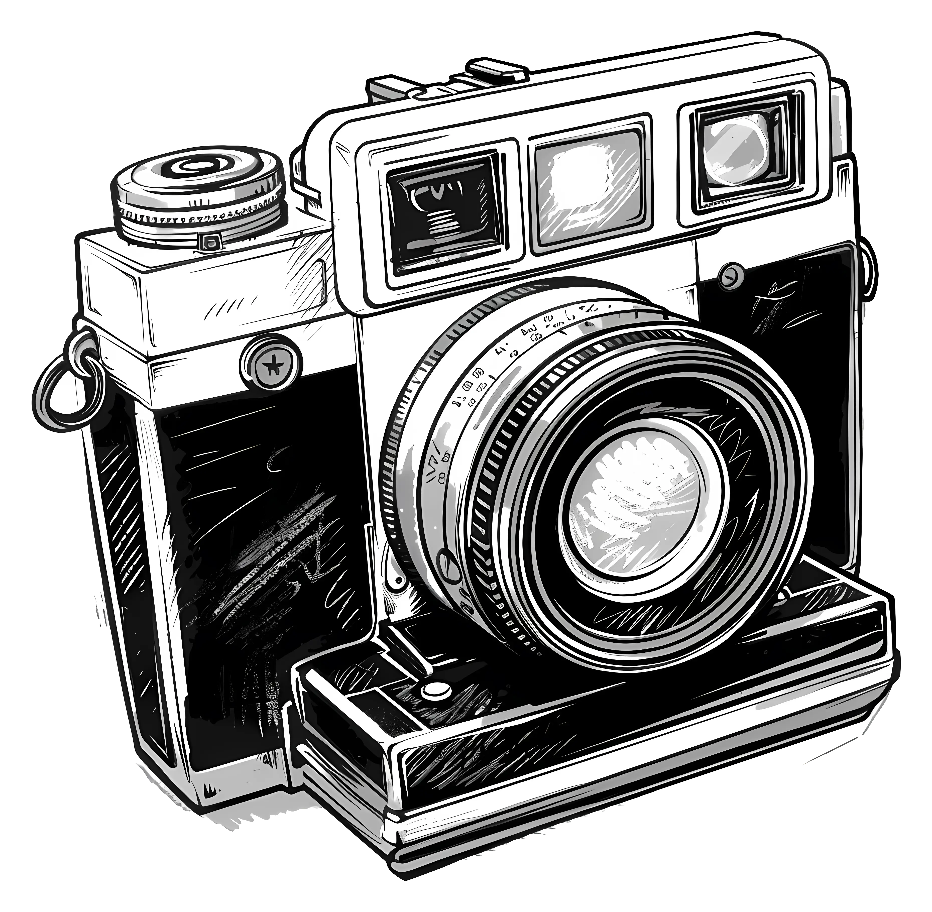 Black and White Vintage Camera Illustration