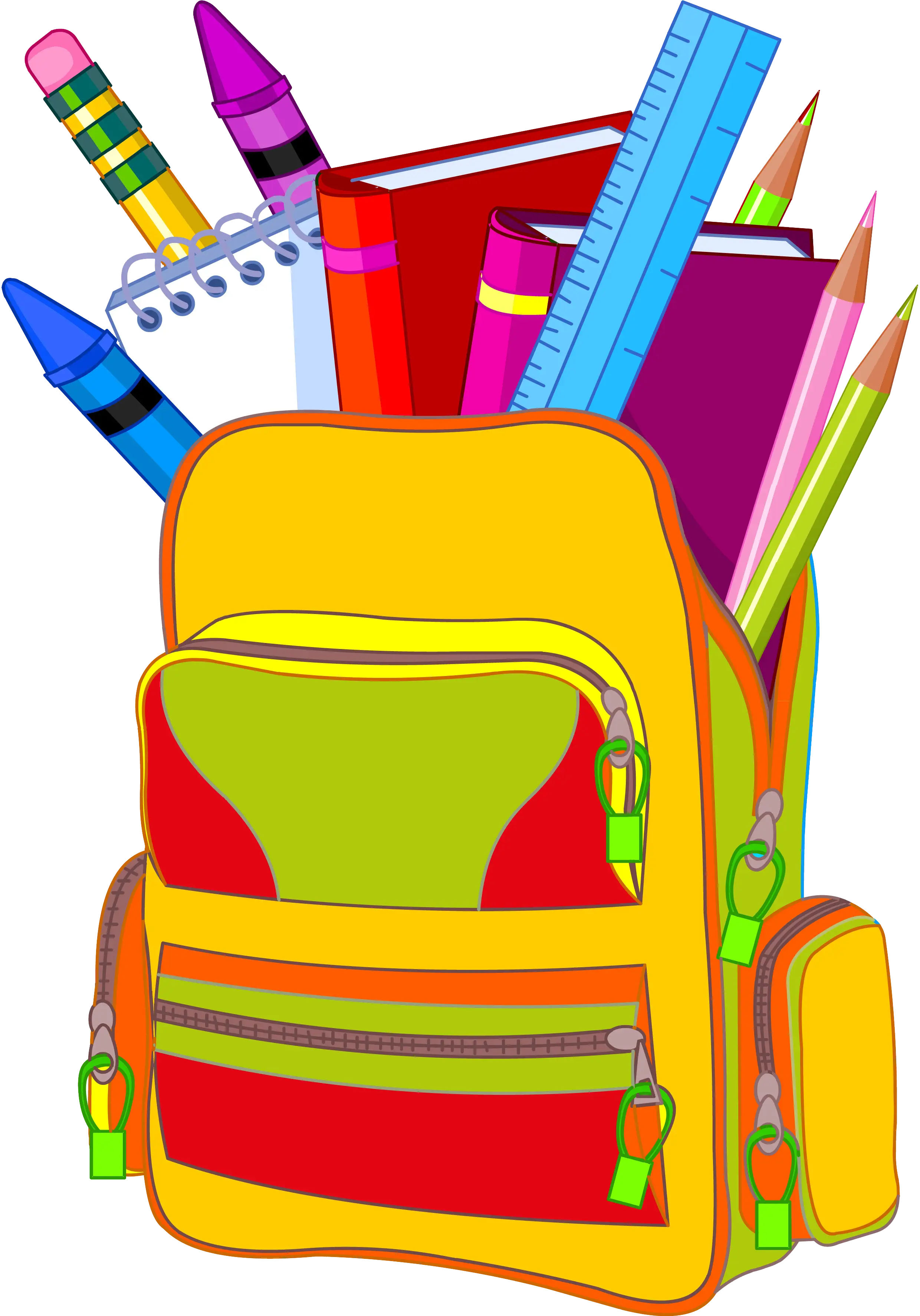 Colorful School Bag Filled with Stationery Supplies