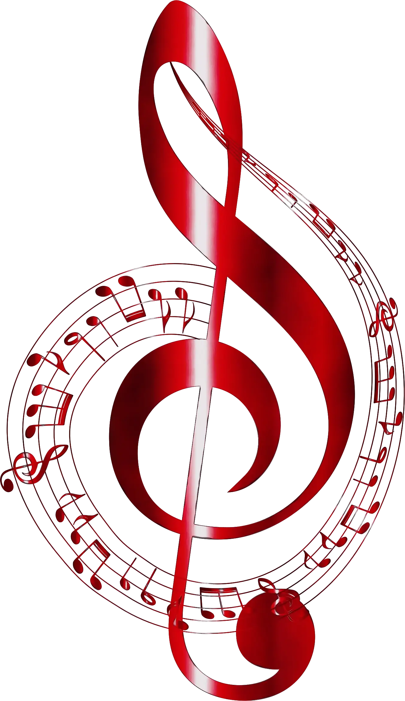 Red Treble Clef with Musical Notes