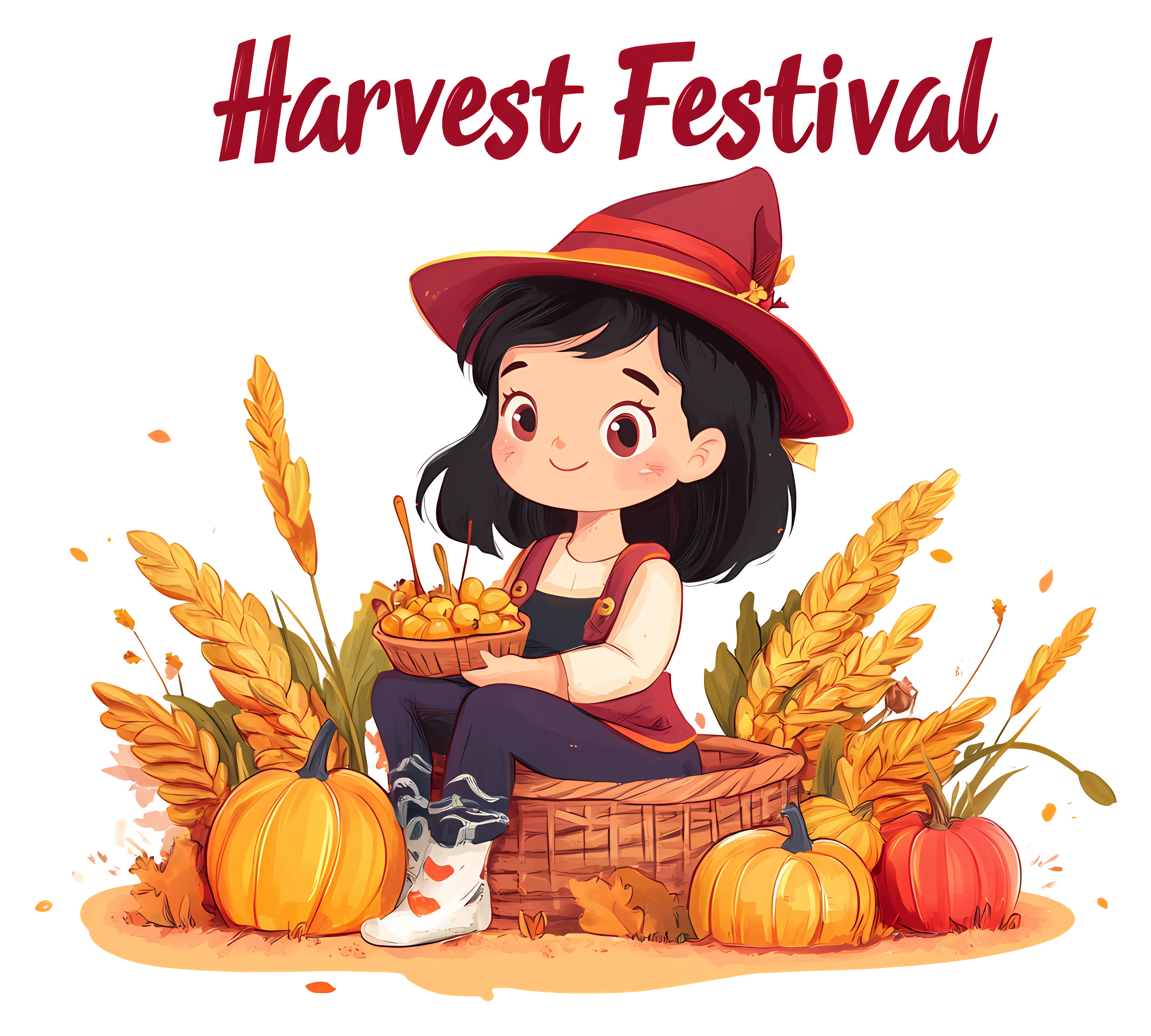 Harvest Festival Girl with Pumpkins