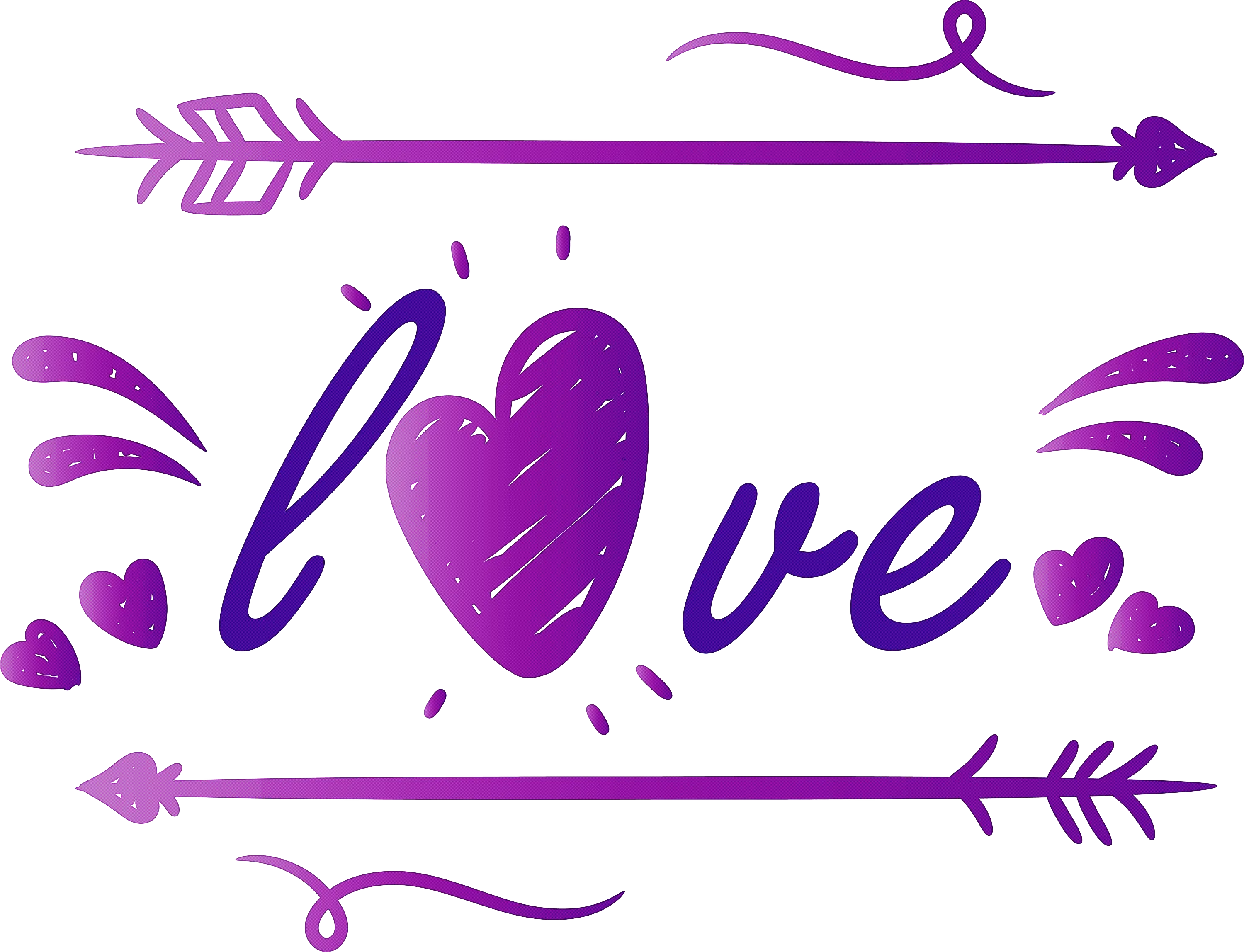 Purple Love Design with Hearts and Arrows