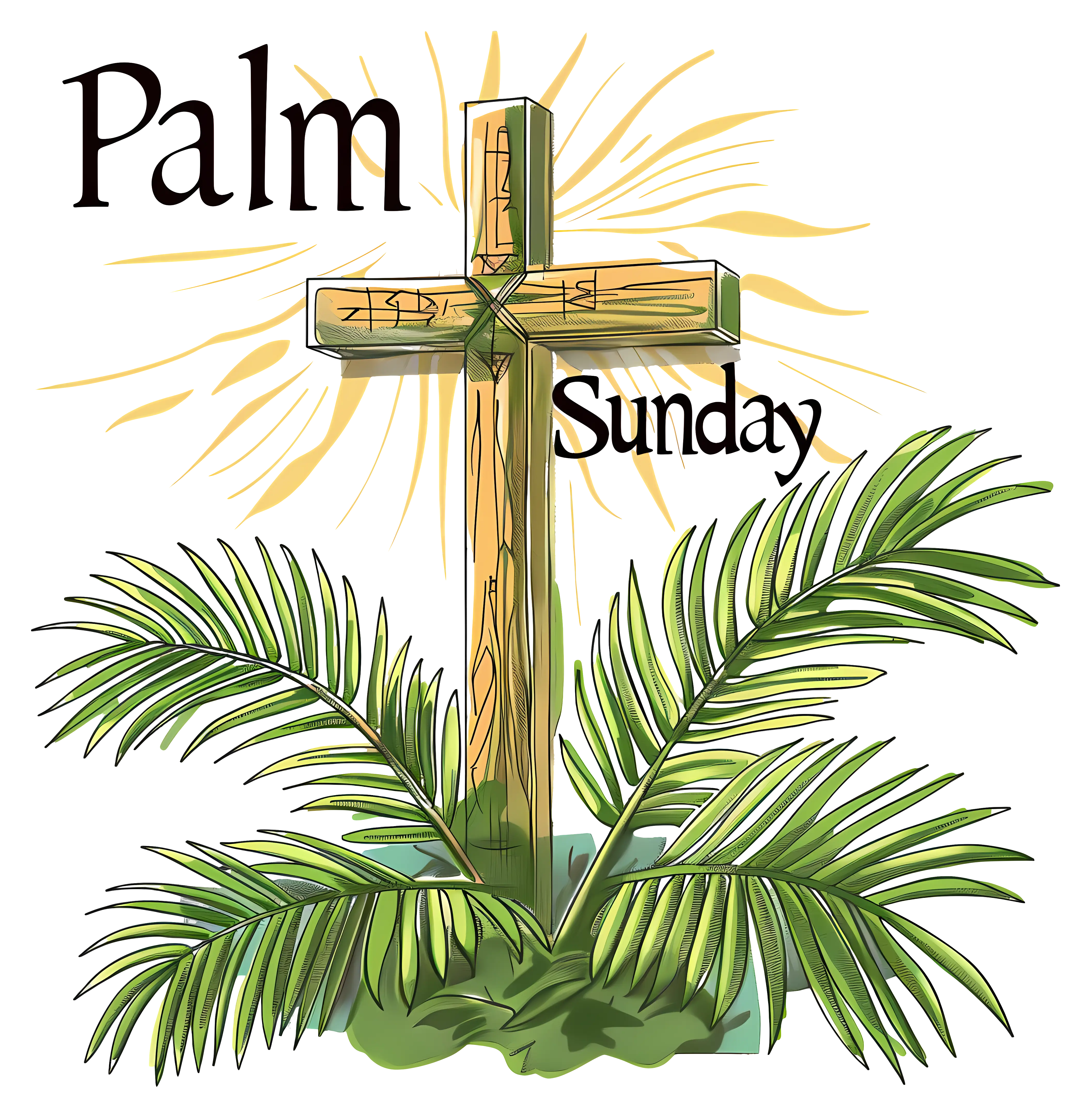 Palm Sunday Cross with Green Palms Decor