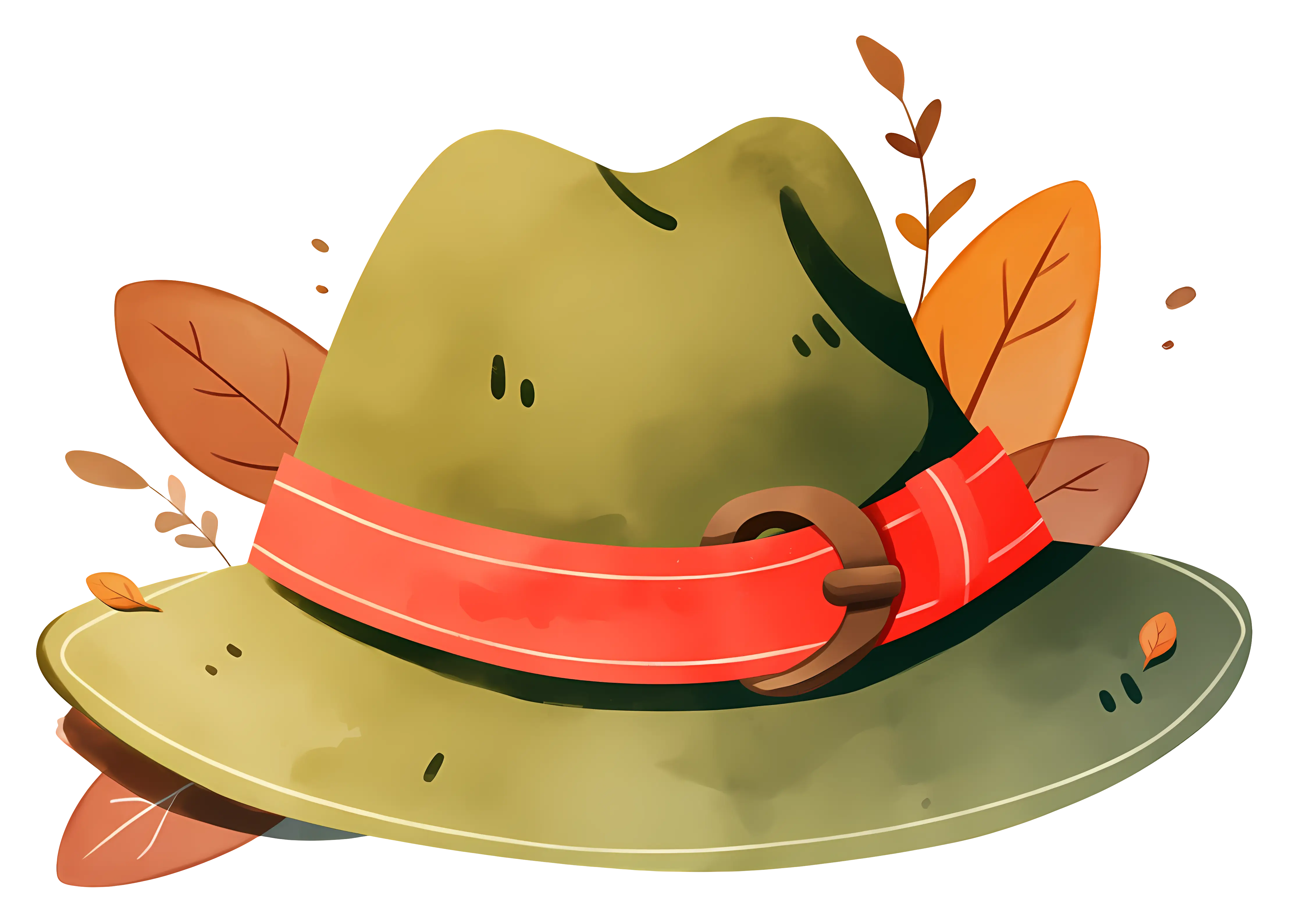 Stylized Green Hat with Autumn Leaves Illustration