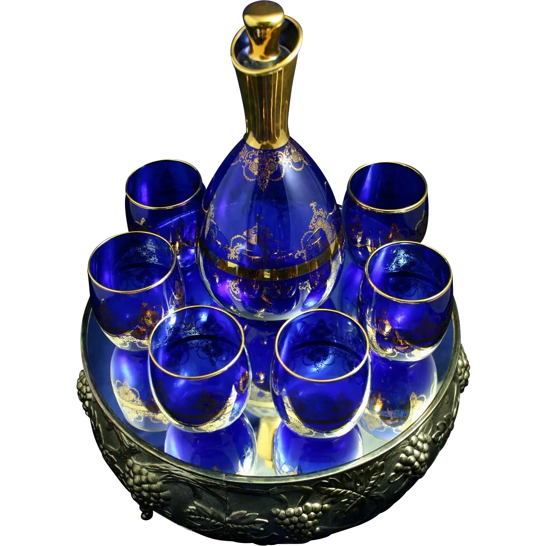 Elegant Blue Glass Set with Decanter