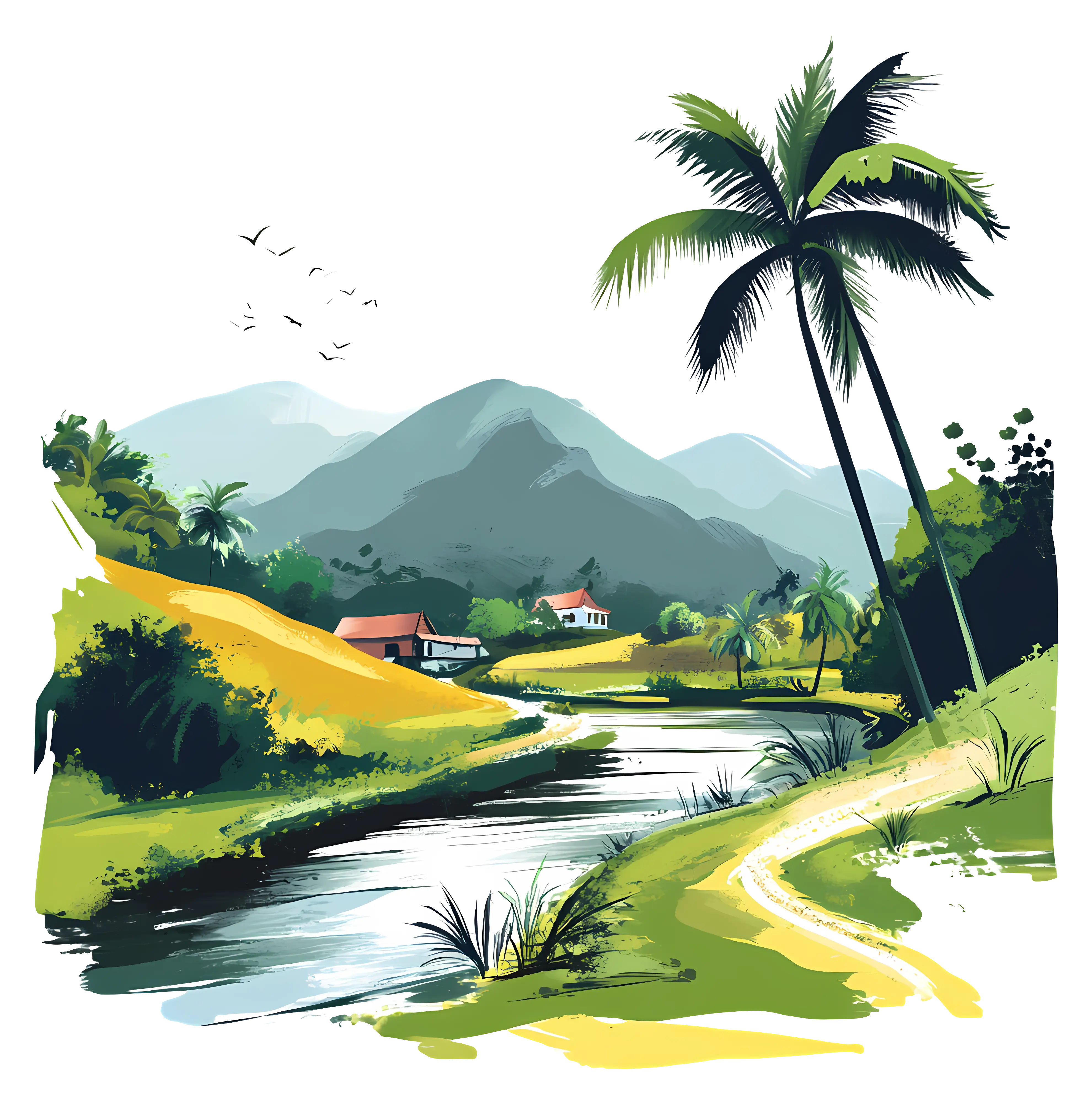 Scenic Landscape with River and Mountains