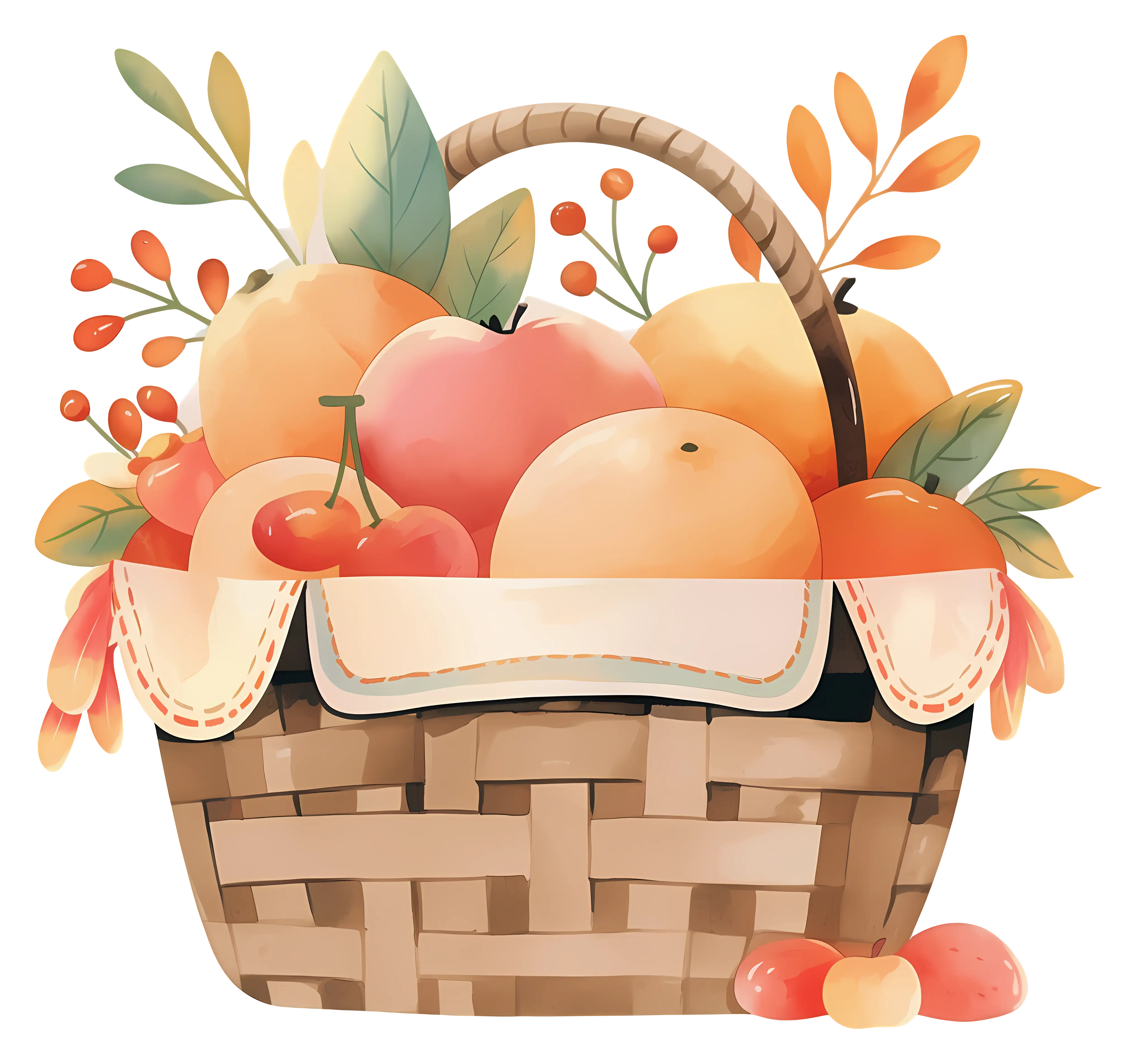 Illustration of a Fruit Basket with Seasonal Harvest