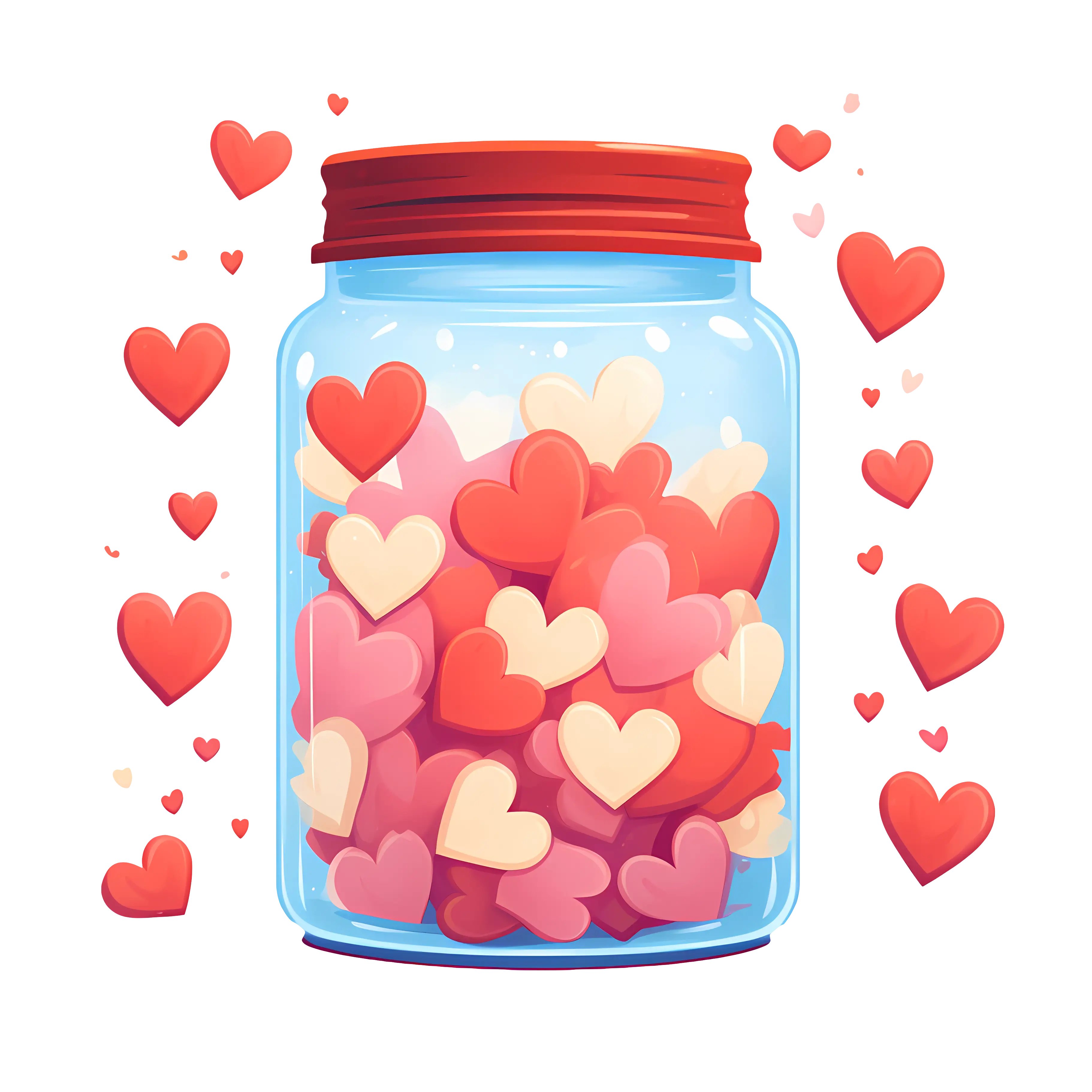 Glass Jar Filled with Colorful Hearts
