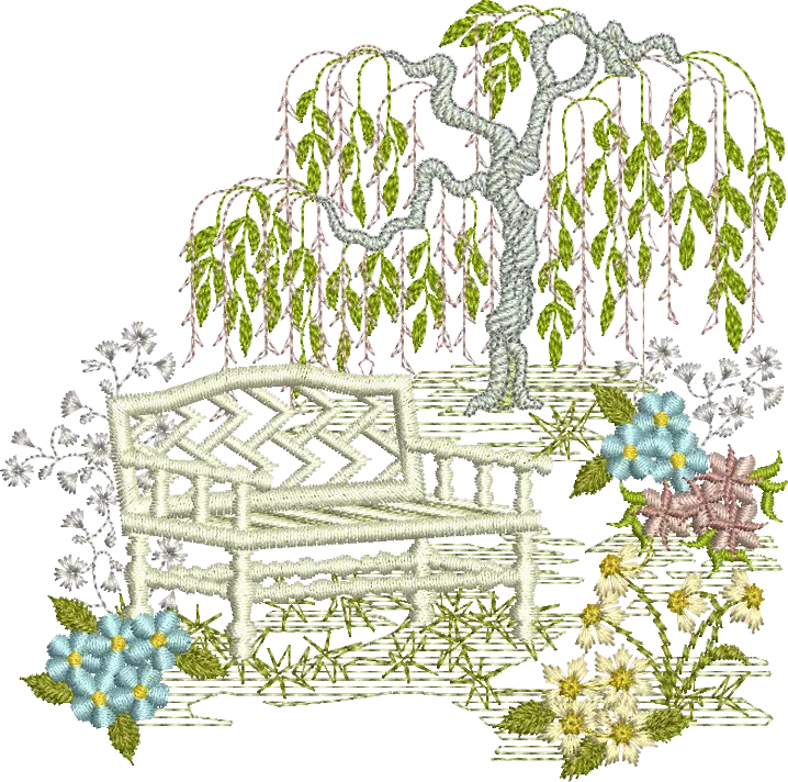 Embroidered Garden Scene