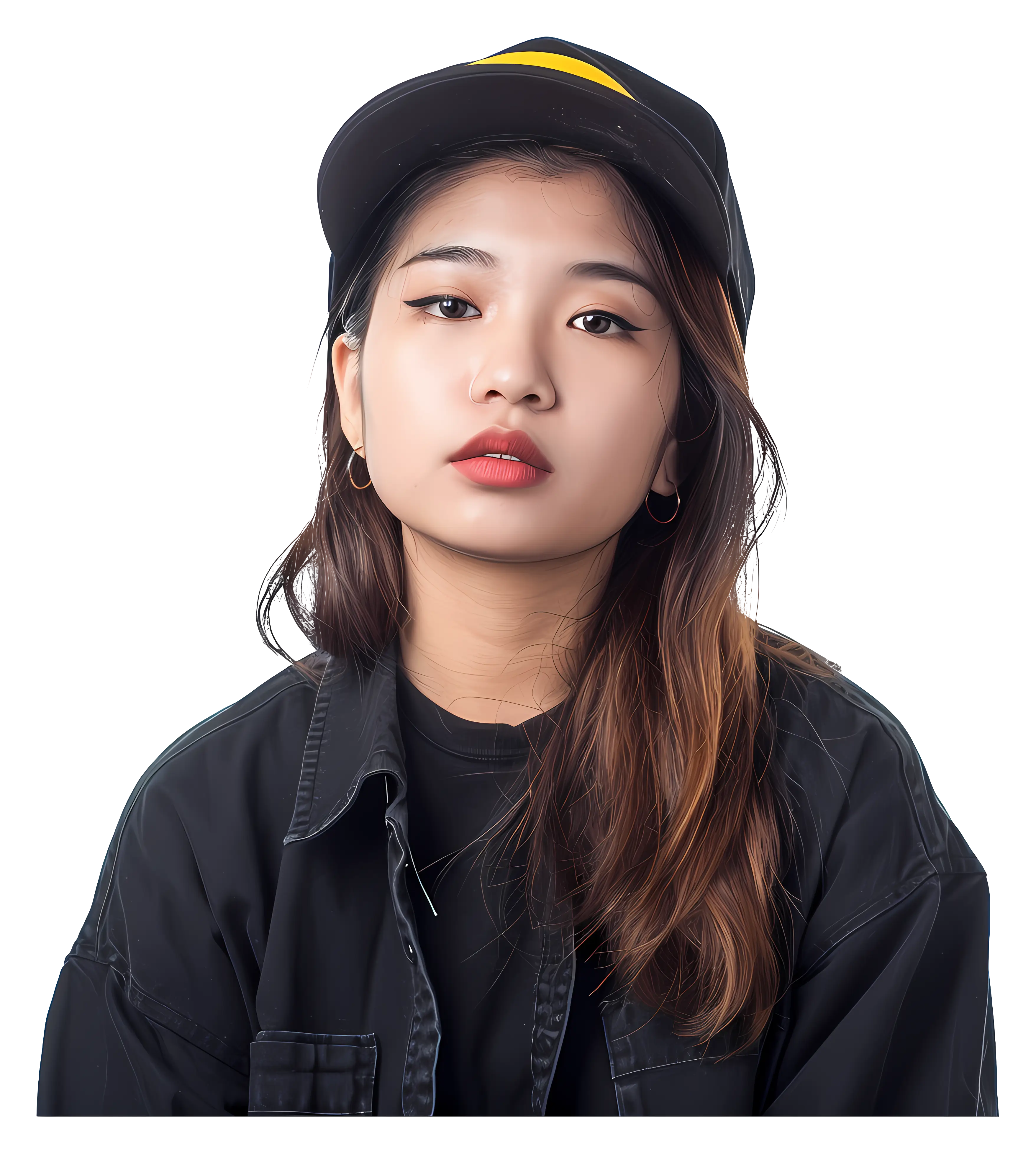 Casual Woman in Black Cap
