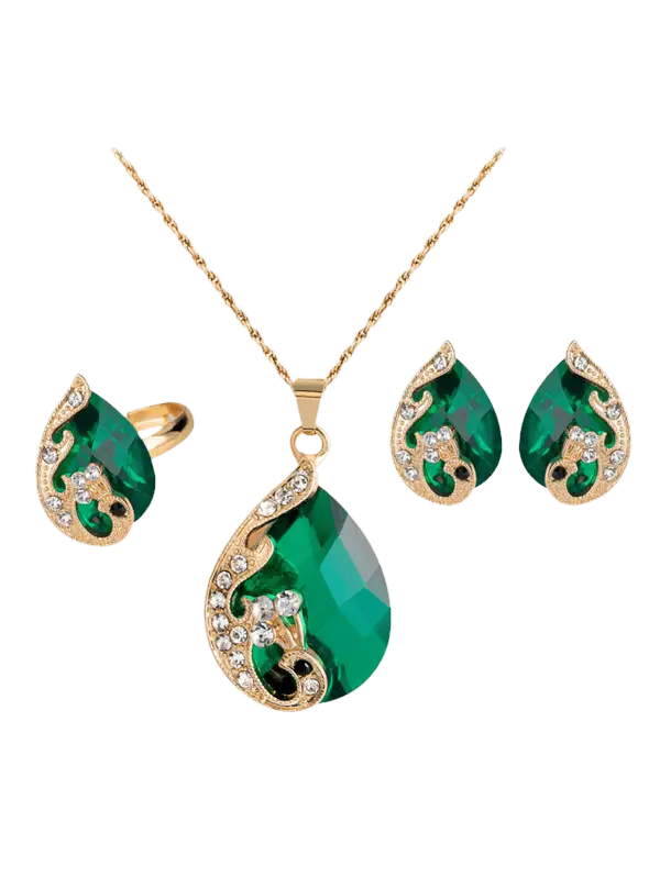 Elegant Green Gemstone Pendant and Earrings Set