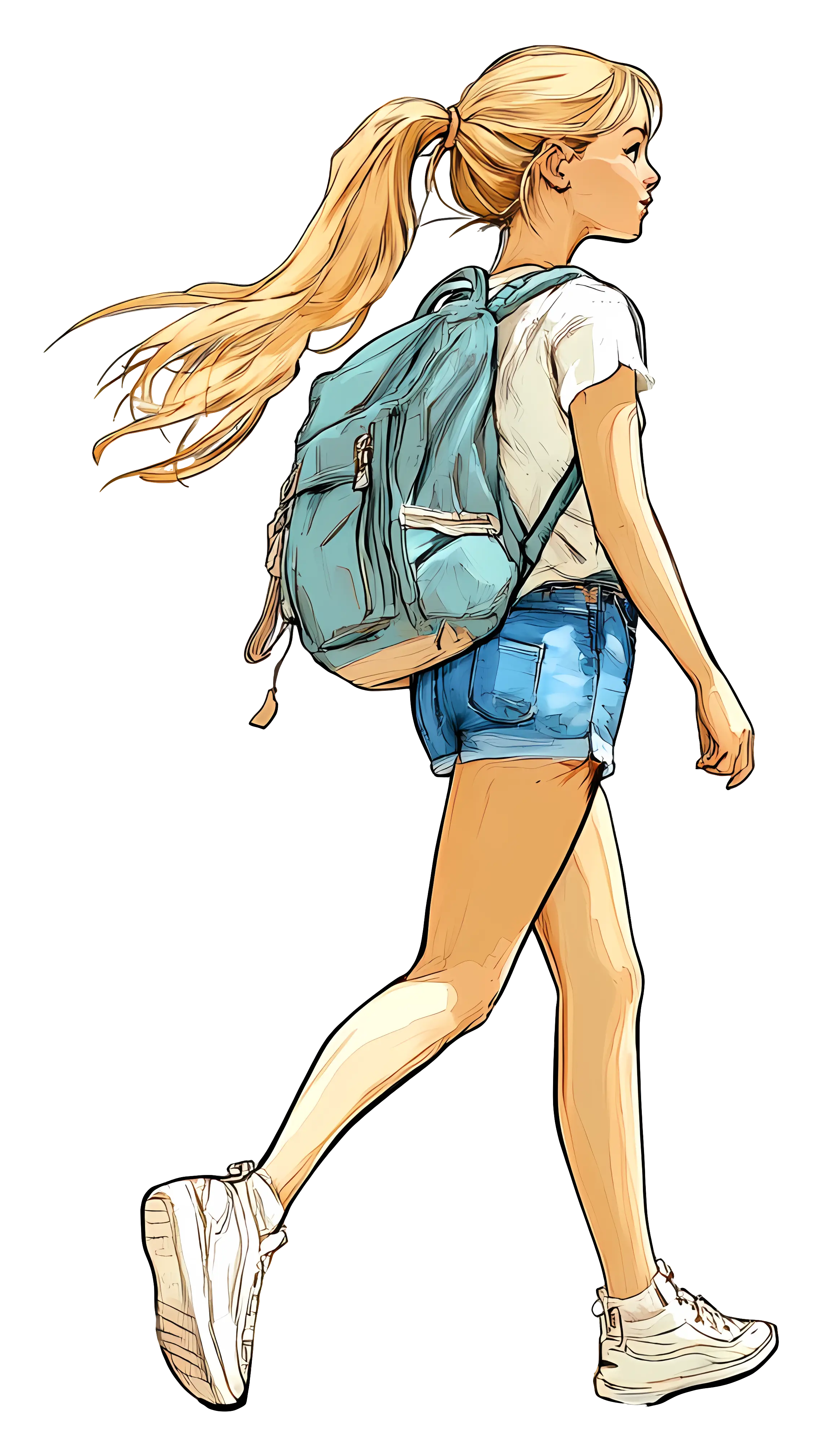 Casual Girl Walking with a Backpack