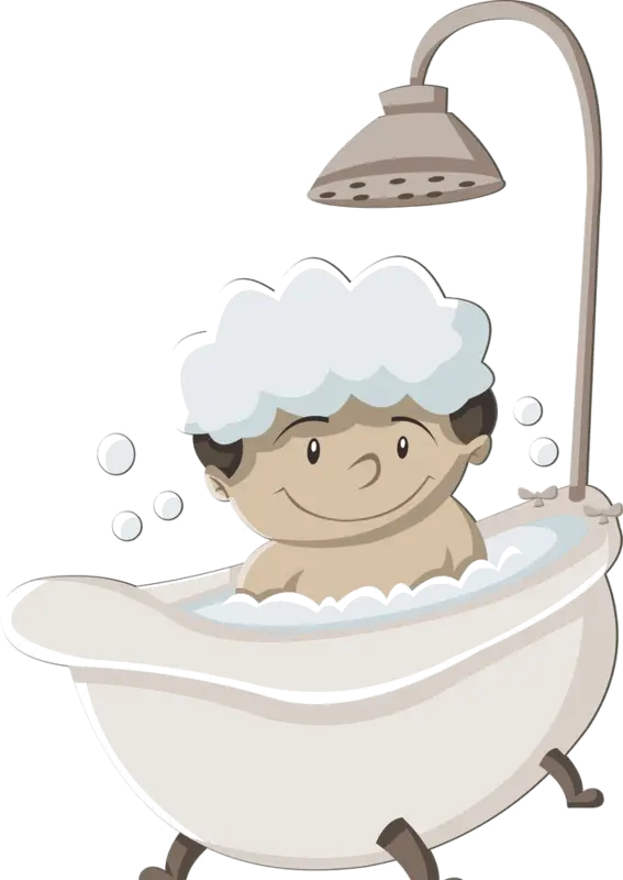 Cute Cartoon of Boy Taking a Bubble Bath