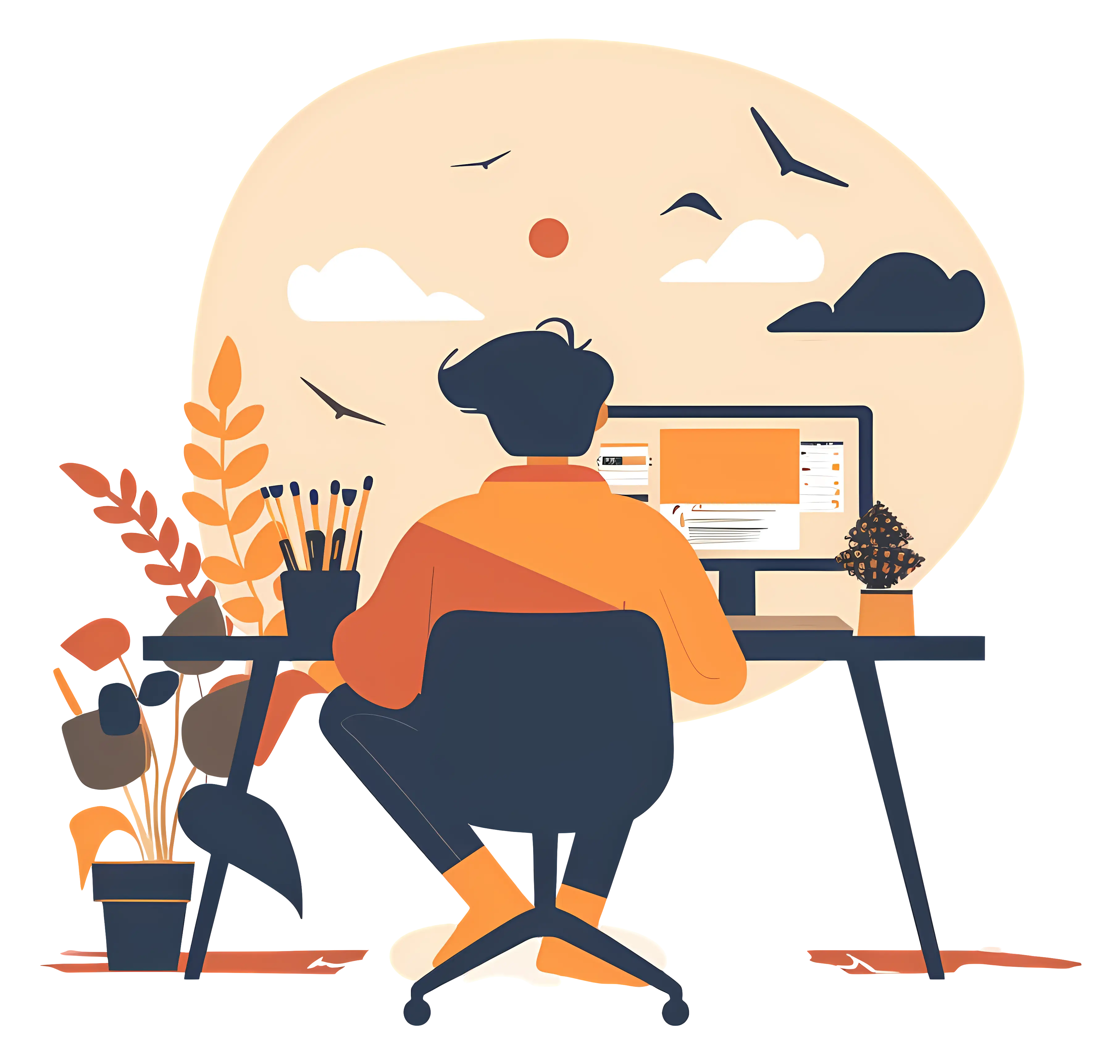 Person Working at Desk Illustration