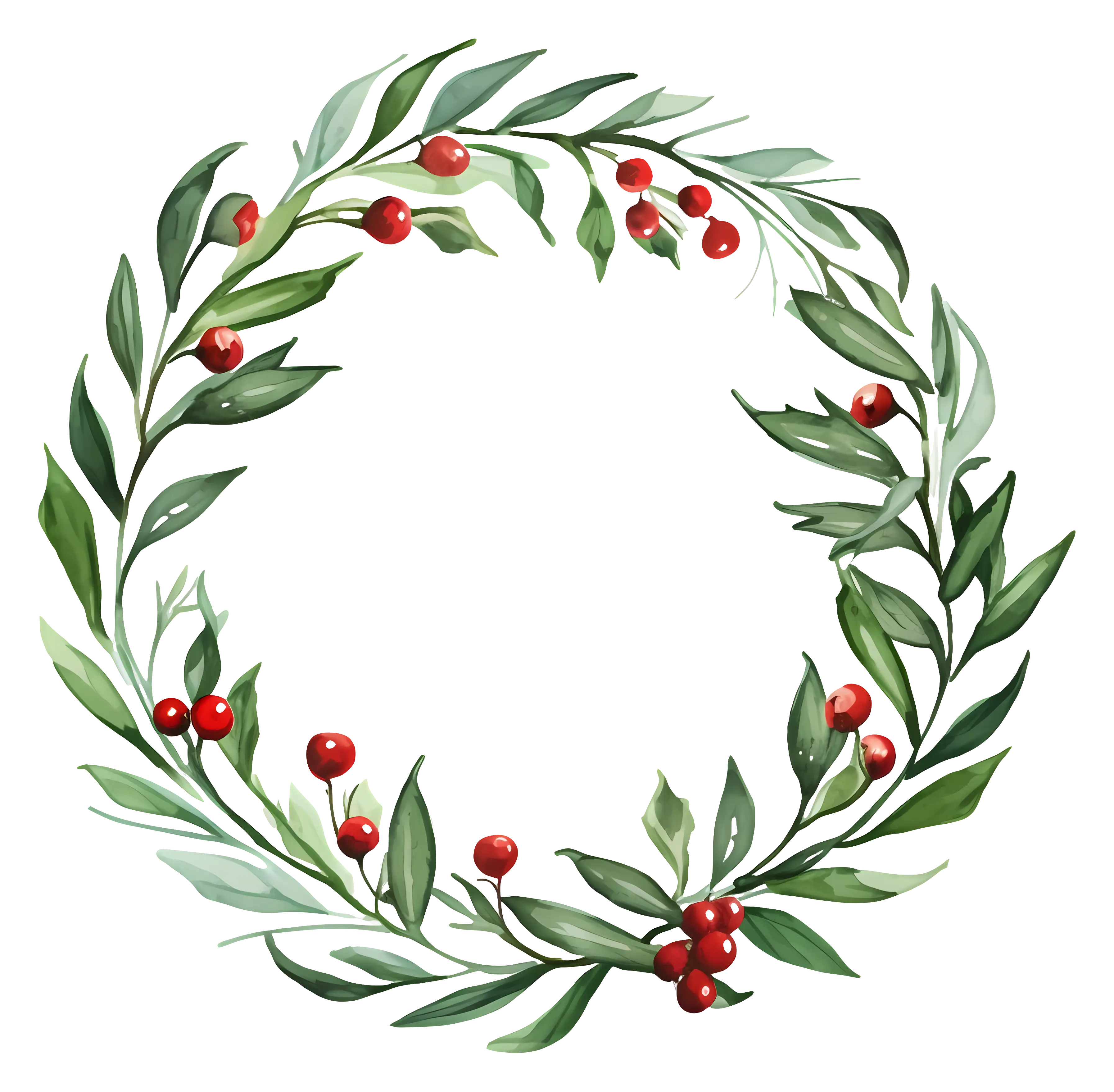 Minimal Green Wreath with Red Berries