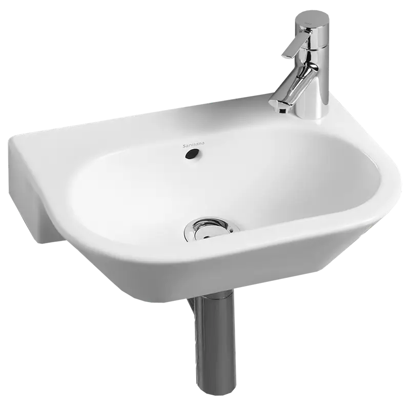 White Wall-Mounted Bathroom Sink with Tap
