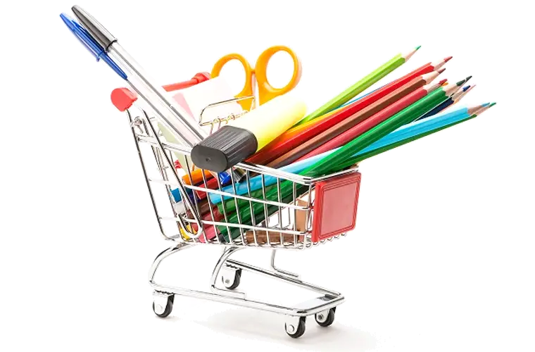 Shopping Cart Filled with Stationery
