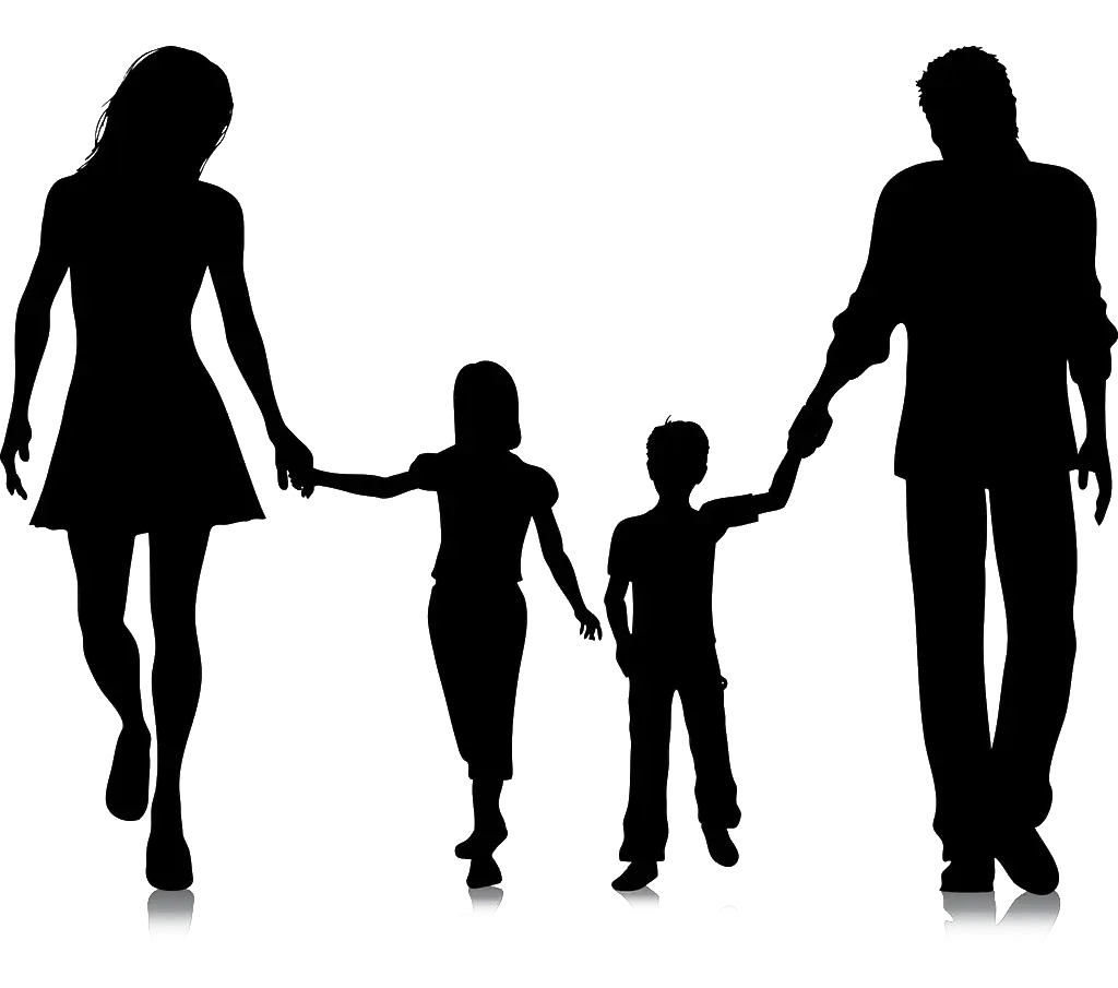 Silhouette of a Happy Family Walking Together