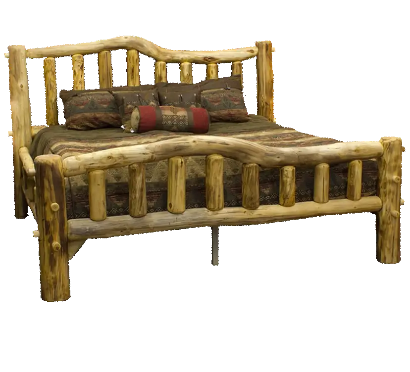 Rustic Wooden Bed Frame with Bedding