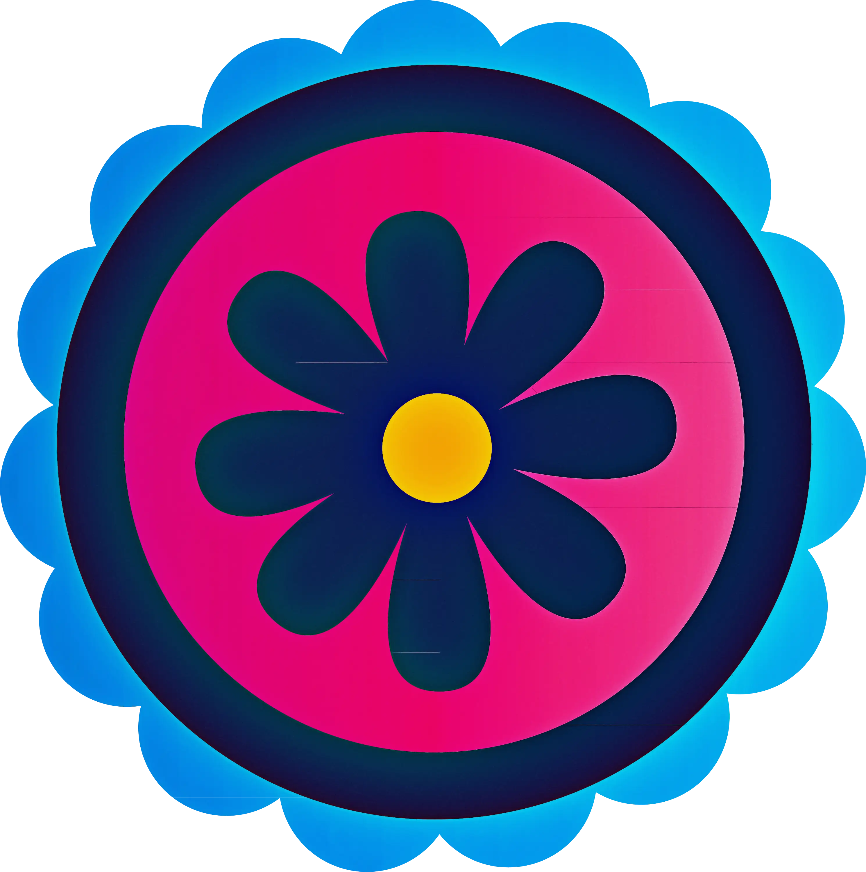 Vibrant Colorful Flower Doodle with Blue Petals